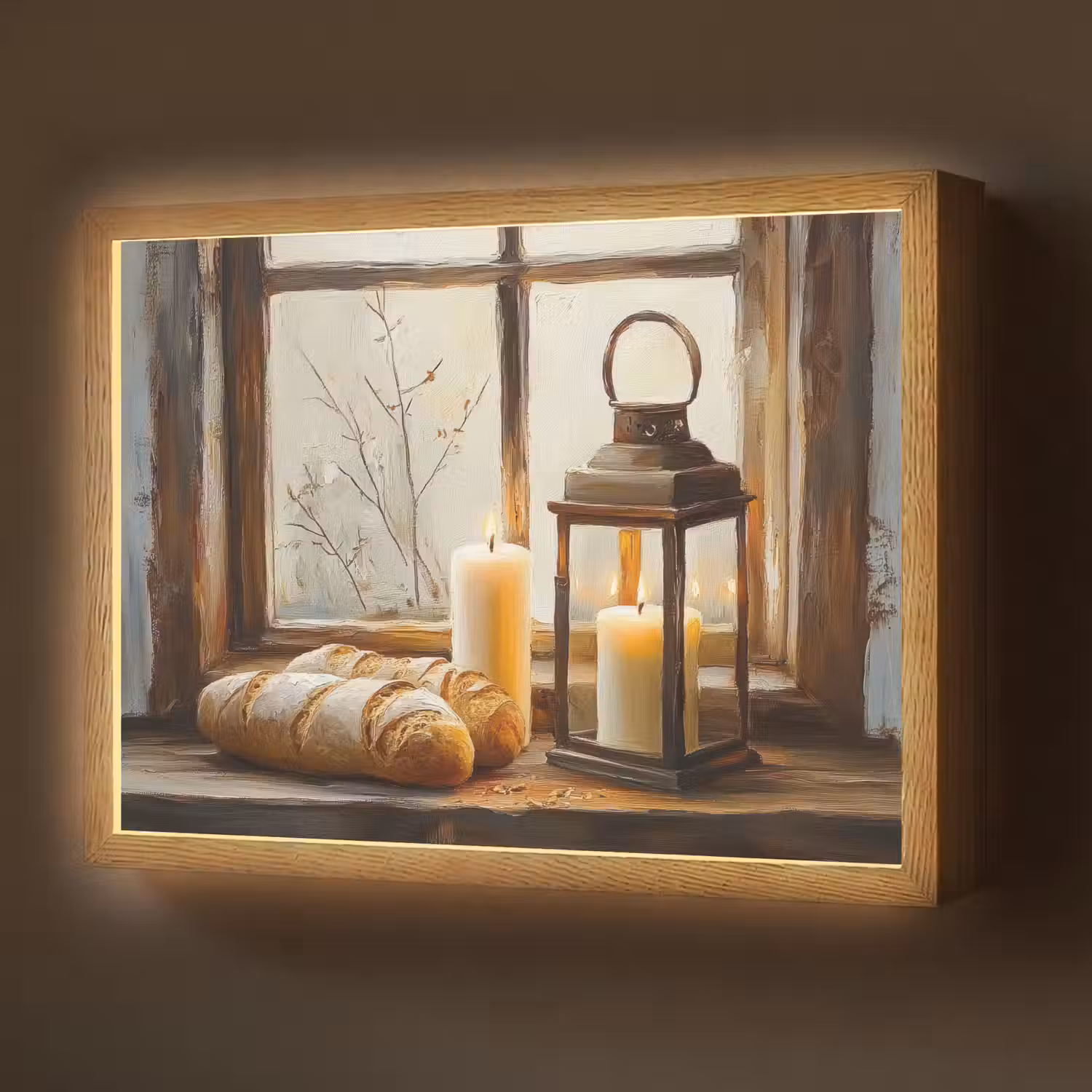 Stilleven - Rustiek - Kaarsen - Broden - Raam Light Box met batterij (Wandlamp) middel -z3d_website