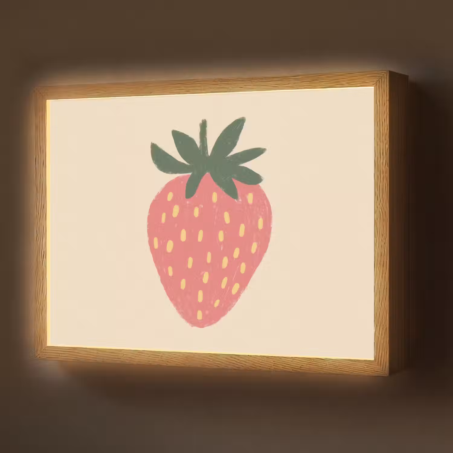 Aardbei - Minimalistisch - Rood - Fruit Light Box met batterij (Wandlamp) middel -z3d_website