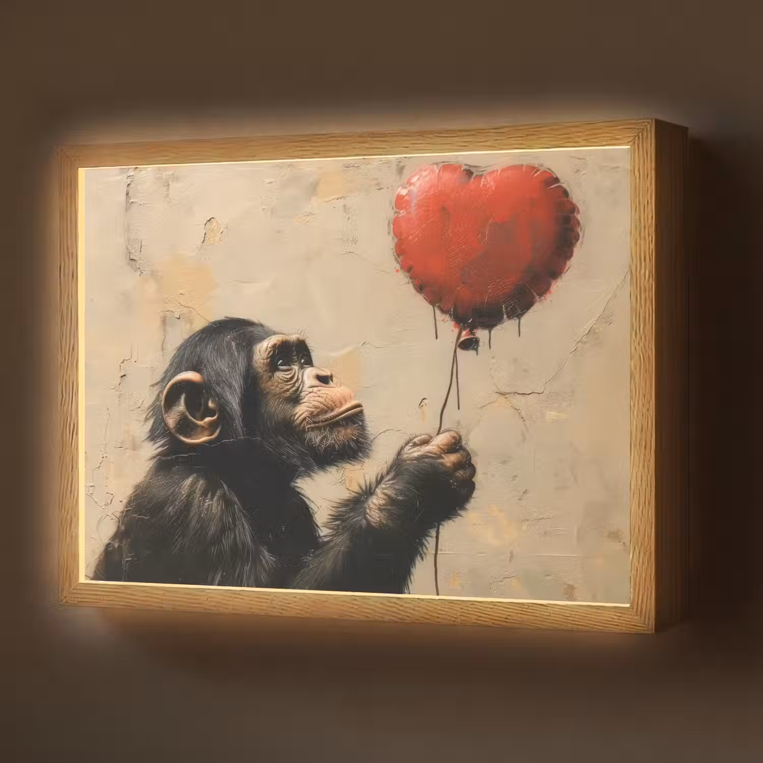 Street art - Chimpansee - Ballon - Graffiti - Banksy Style Light Box met batterij (Wandlamp) middel -z3d_website