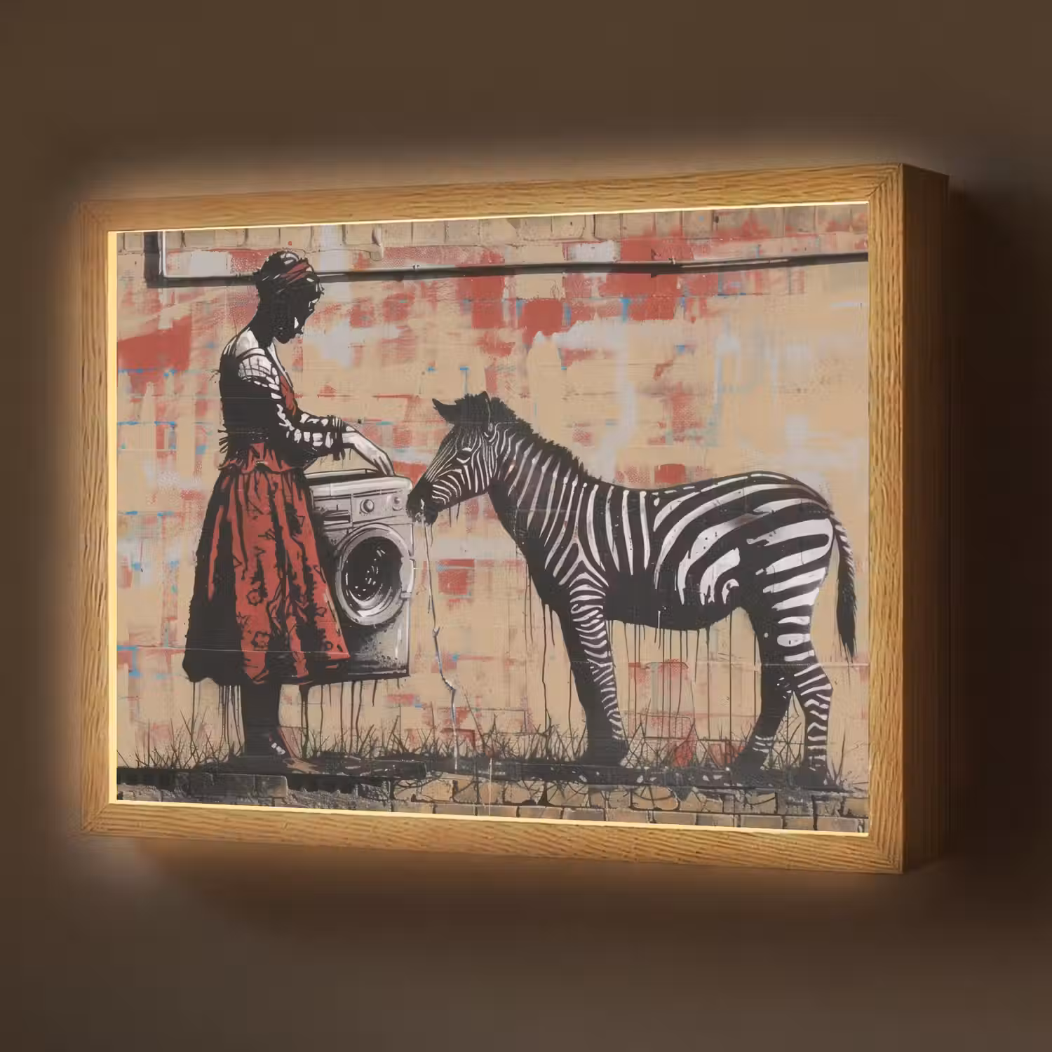 Street art - Zebra - Vrouw - Dieren - Graffiti - Banksy Style Light Box met batterij (Wandlamp) middel -z3d_website