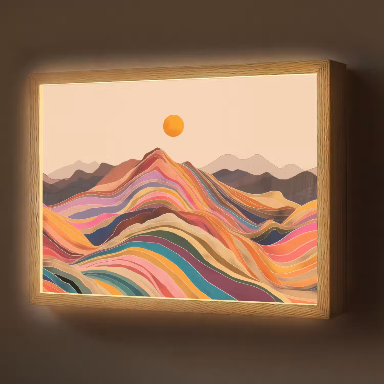 Zon - Kleurrijk landschap - Bergen Light Box met batterij (Wandlamp) middel -z3d_website