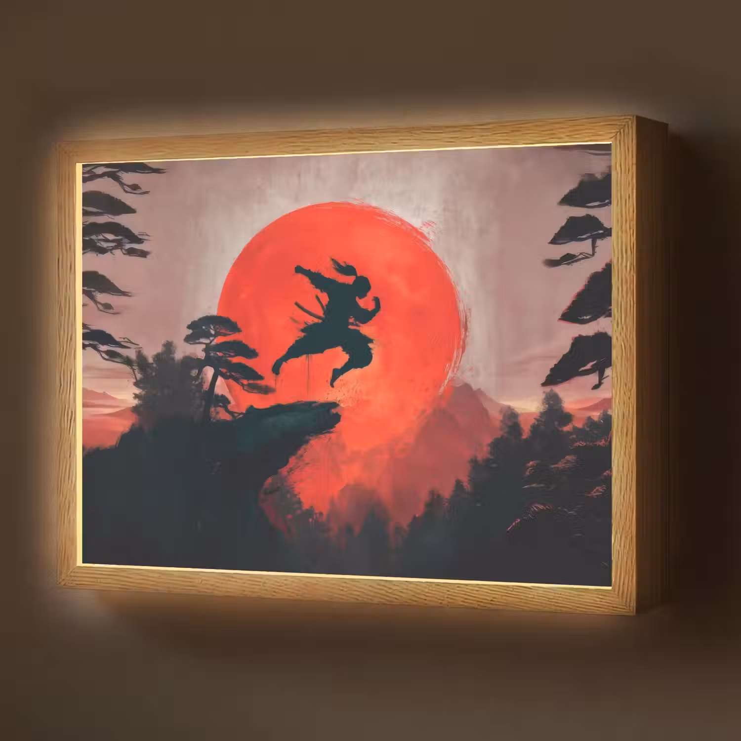 Zon - Krijger - Bomen - Bergen Light Box met batterij (Wandlamp) middel -z3d_website