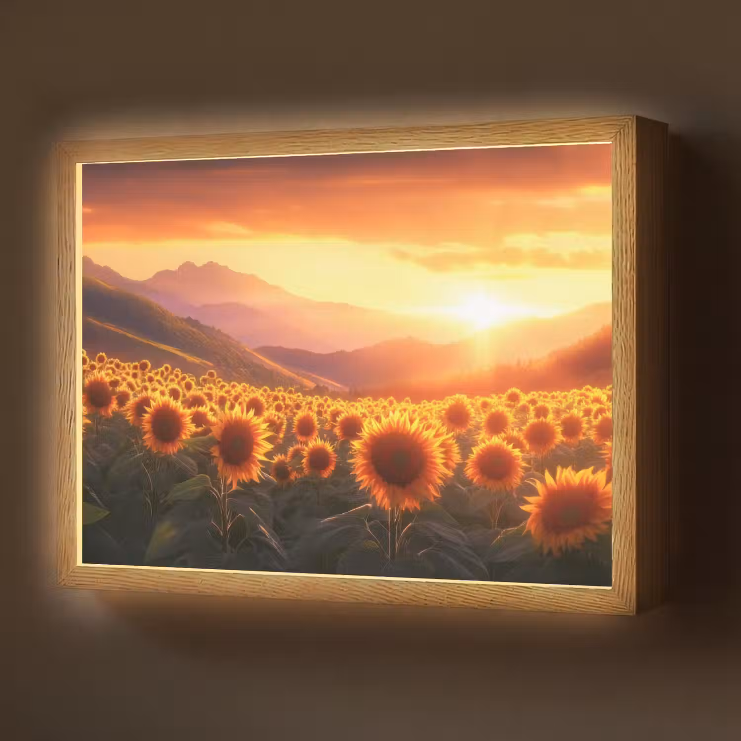 Zonnebloemen - Zonsondergang - Landschap Light Box met batterij (Wandlamp) middel -z3d_website