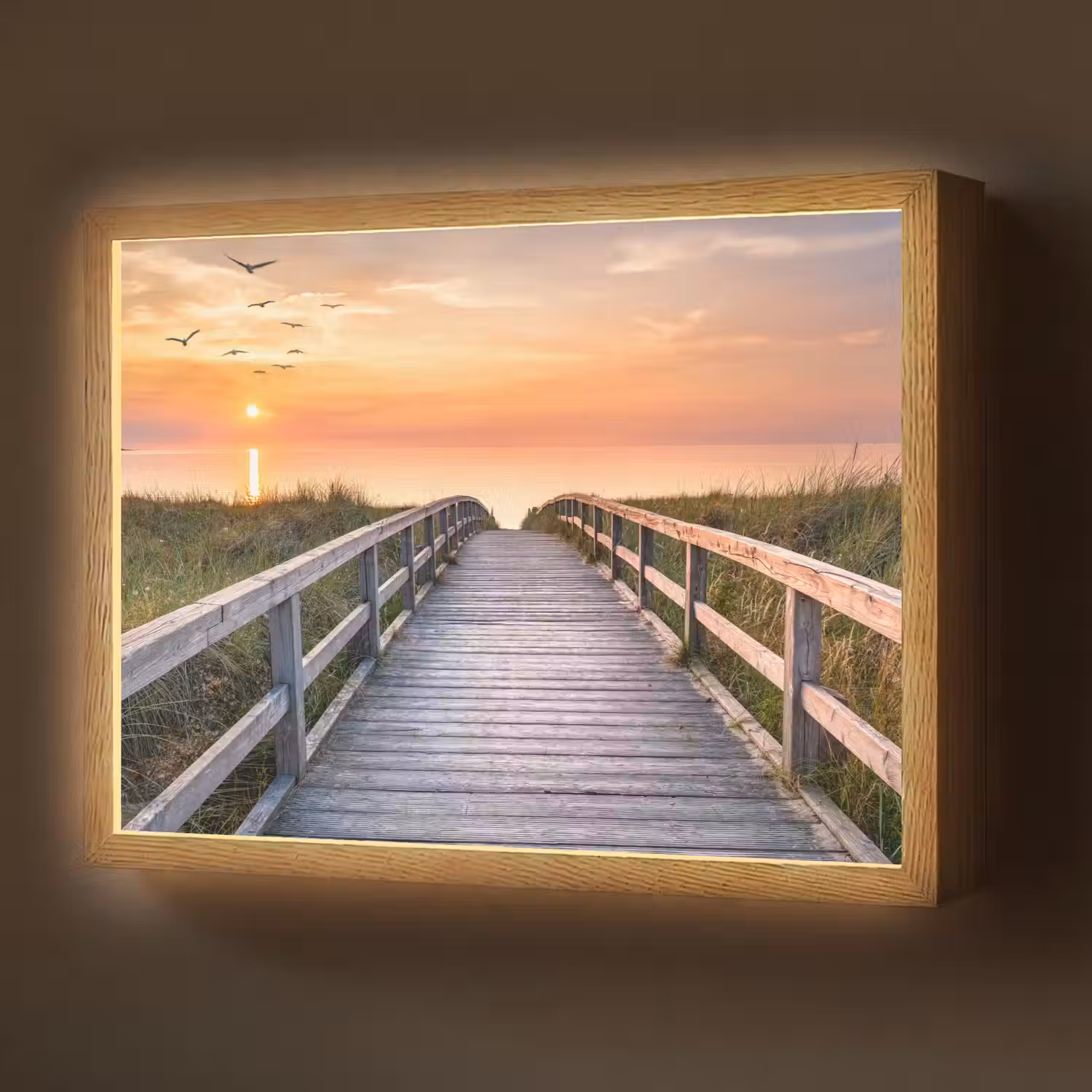 Zonsonderang - Zee - Pad - Gras - Duin - Vogels Light Box met batterij (Wandlamp) middel -z3d_website
