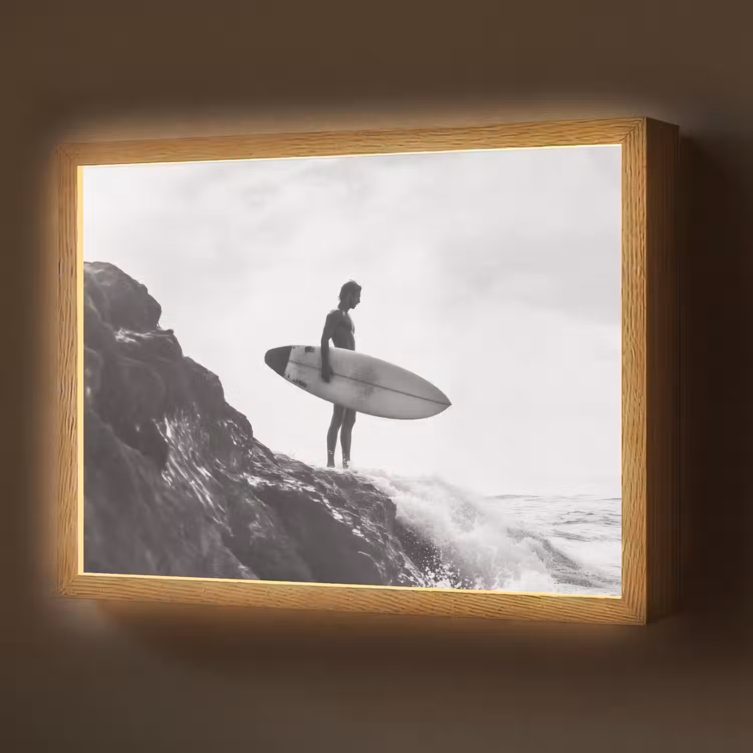 Surfer - Rots - Oceaan - Golven Light Box met batterij (Wandlamp) middel -z3d_website
