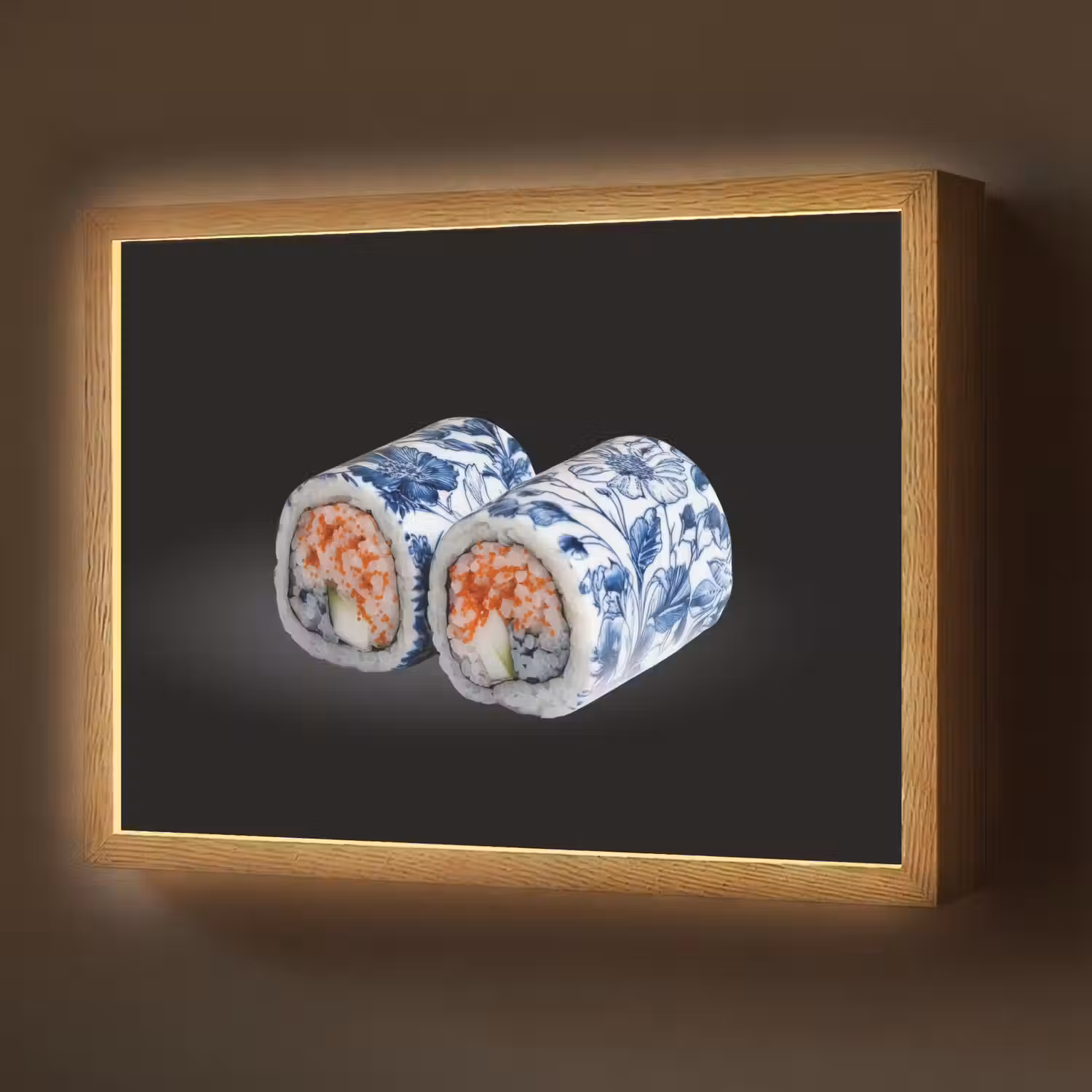 Sushi - Delfts blauw - Rijst - Vis - Elegant Light Box met batterij (Wandlamp) middel -z3d_website