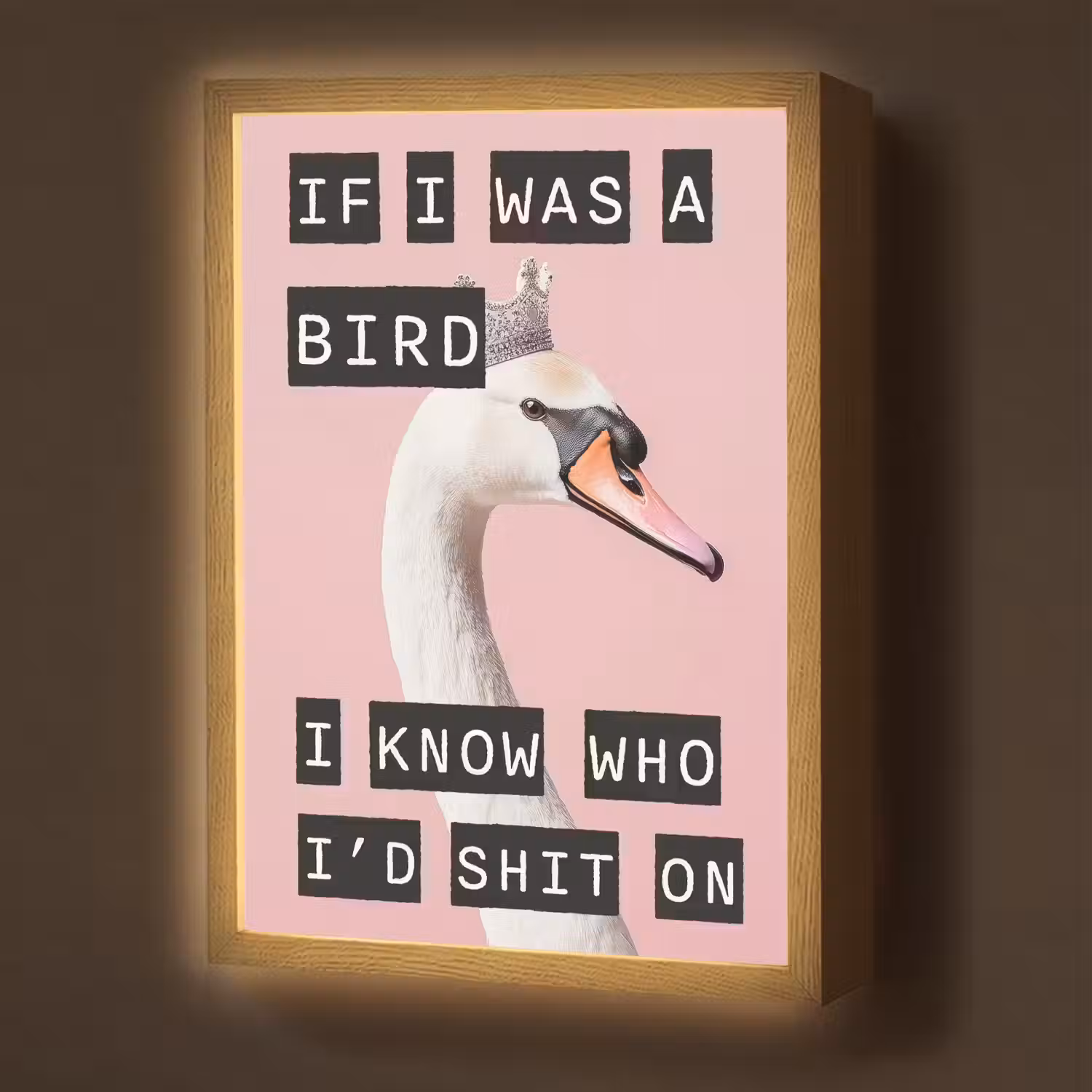 Zwaan - Vogel - Decoratie - Roze Light Box met batterij (Wandlamp) middel -z3d_website