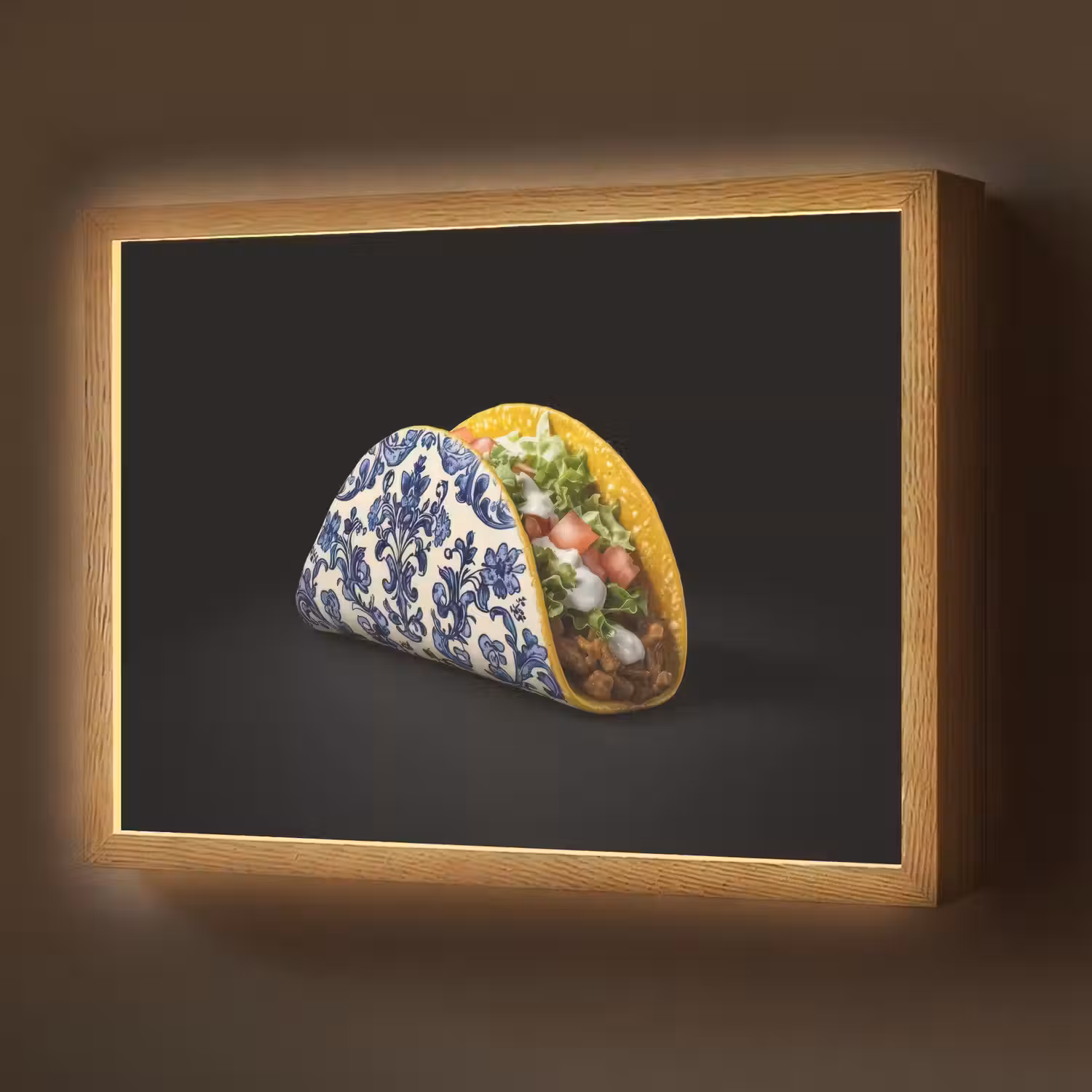Taco - Vlees - Salade - Delftsblauw - Motief Light Box met batterij (Wandlamp) middel -z3d_website