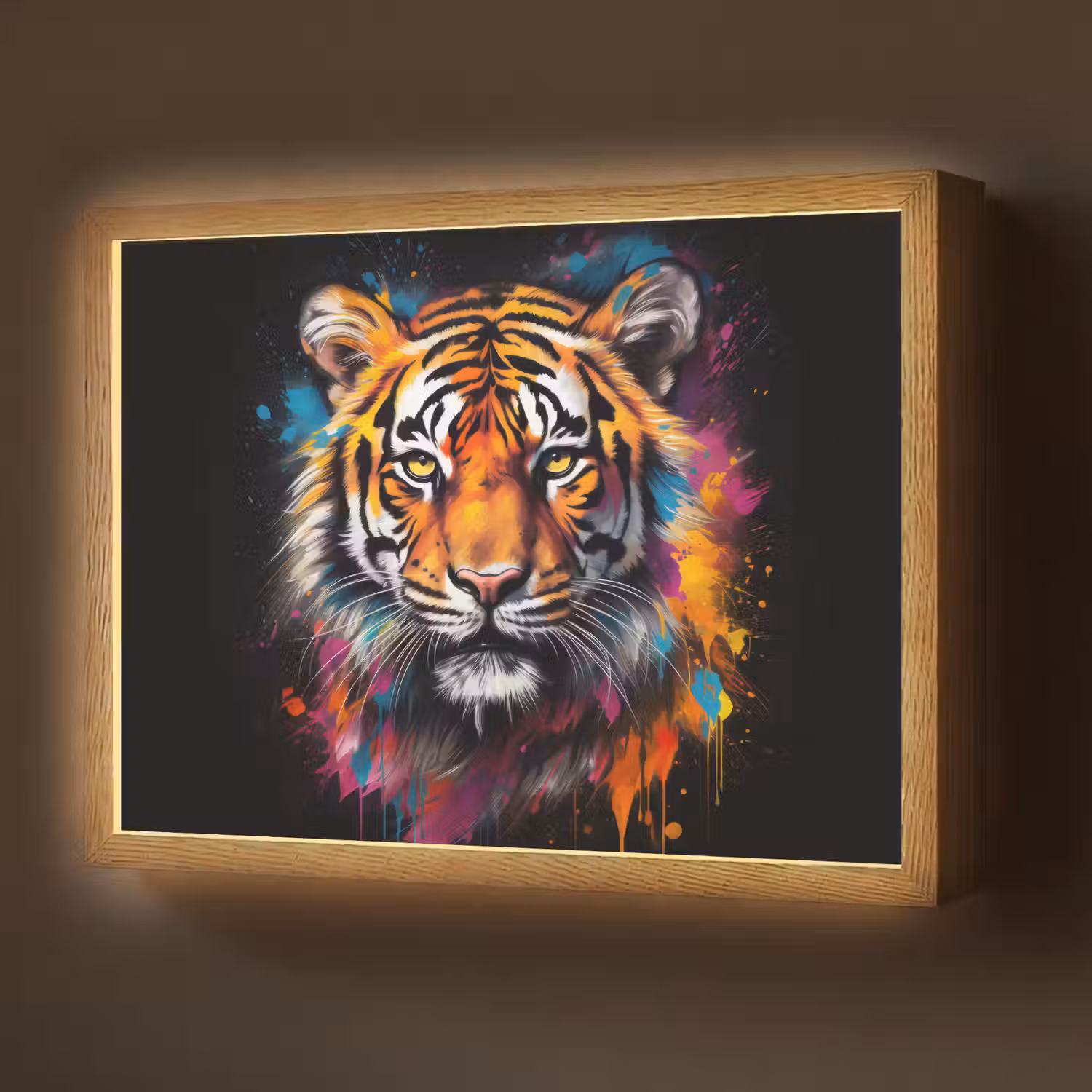 Tijger - Graffiti - Dieren - Zwart Light Box met batterij (Wandlamp) middel -z3d_website