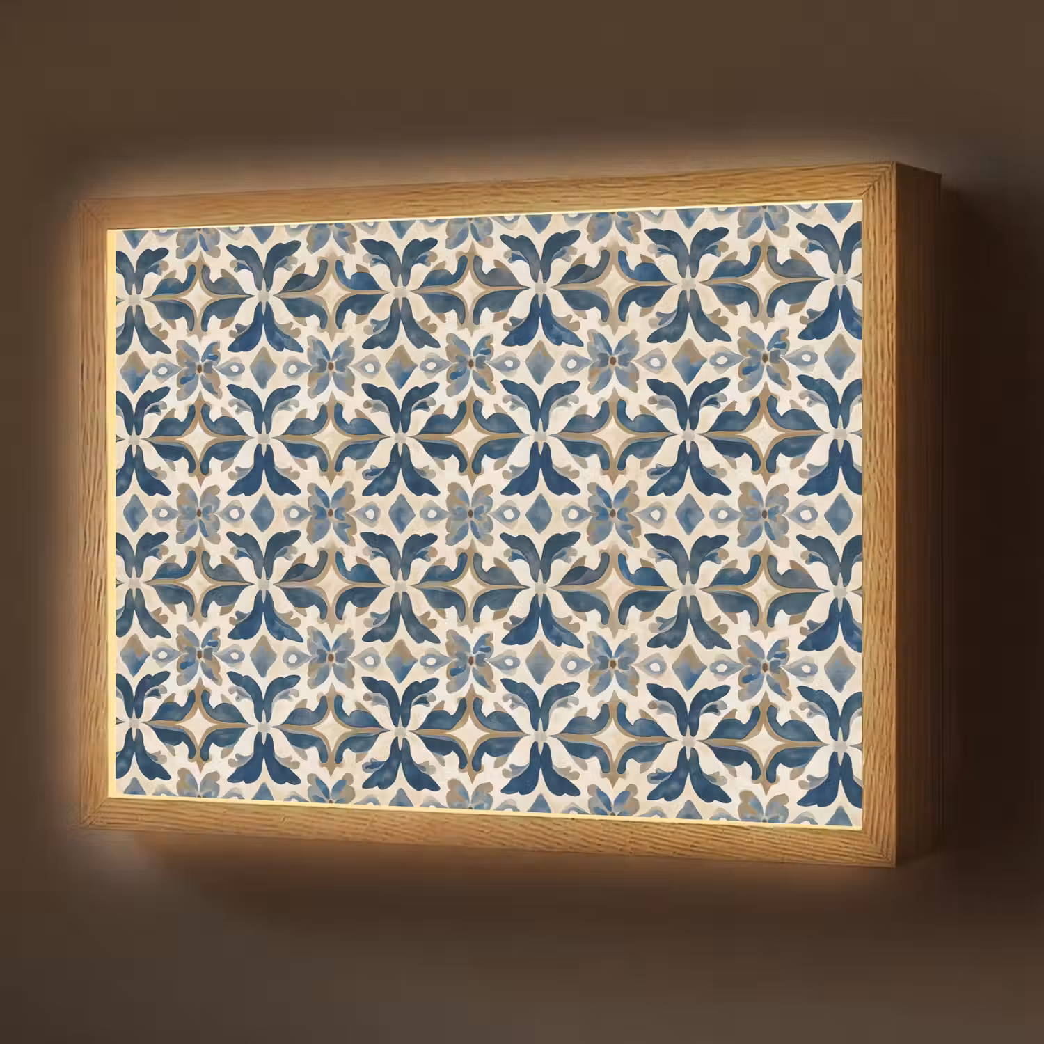 Tegel - Patroon - Blauw - Beige Light Box met batterij (Wandlamp) middel 907 -z3d_website