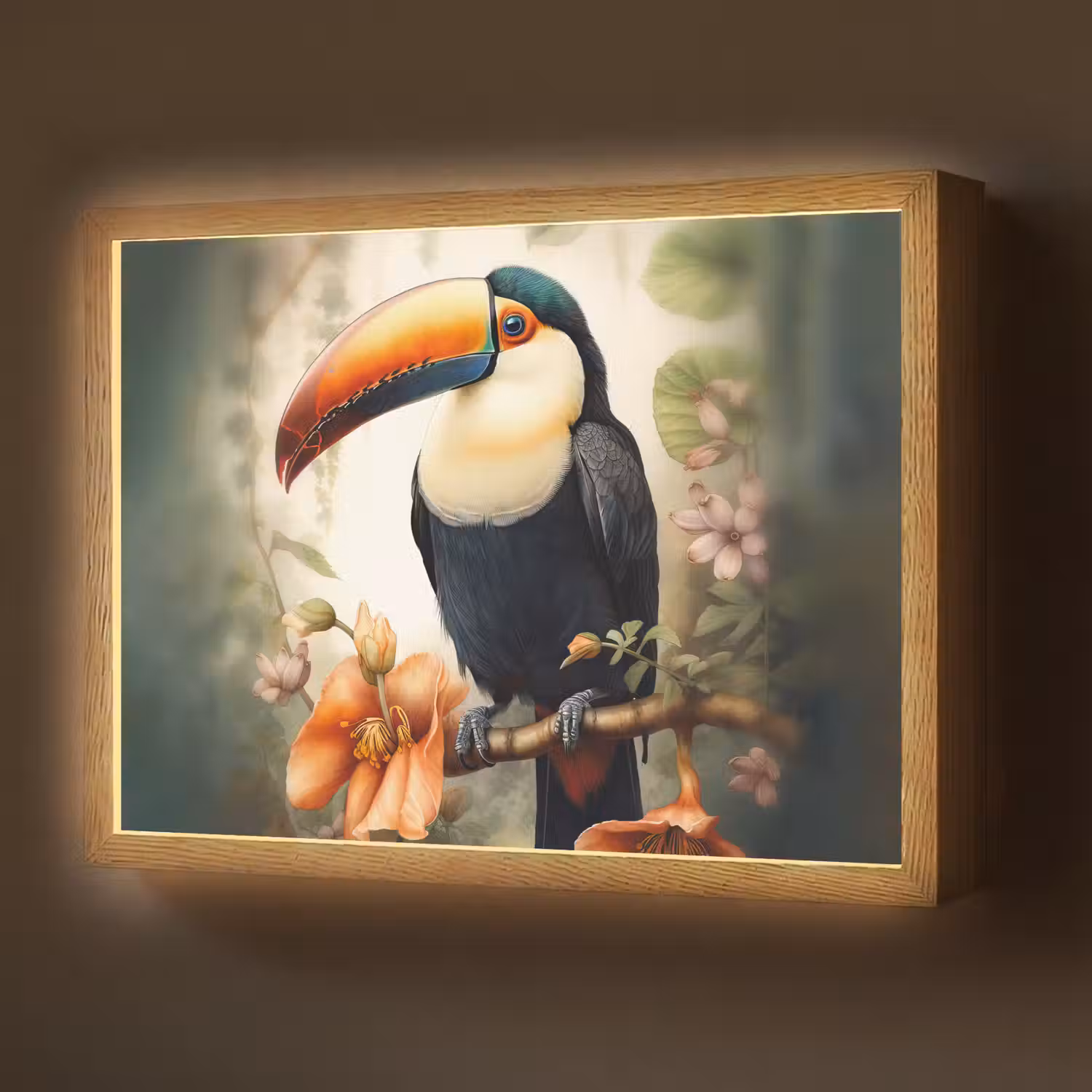 Toekan - Vogel - Bloemen - Planten Light Box met batterij (Wandlamp) middel -z3d_website