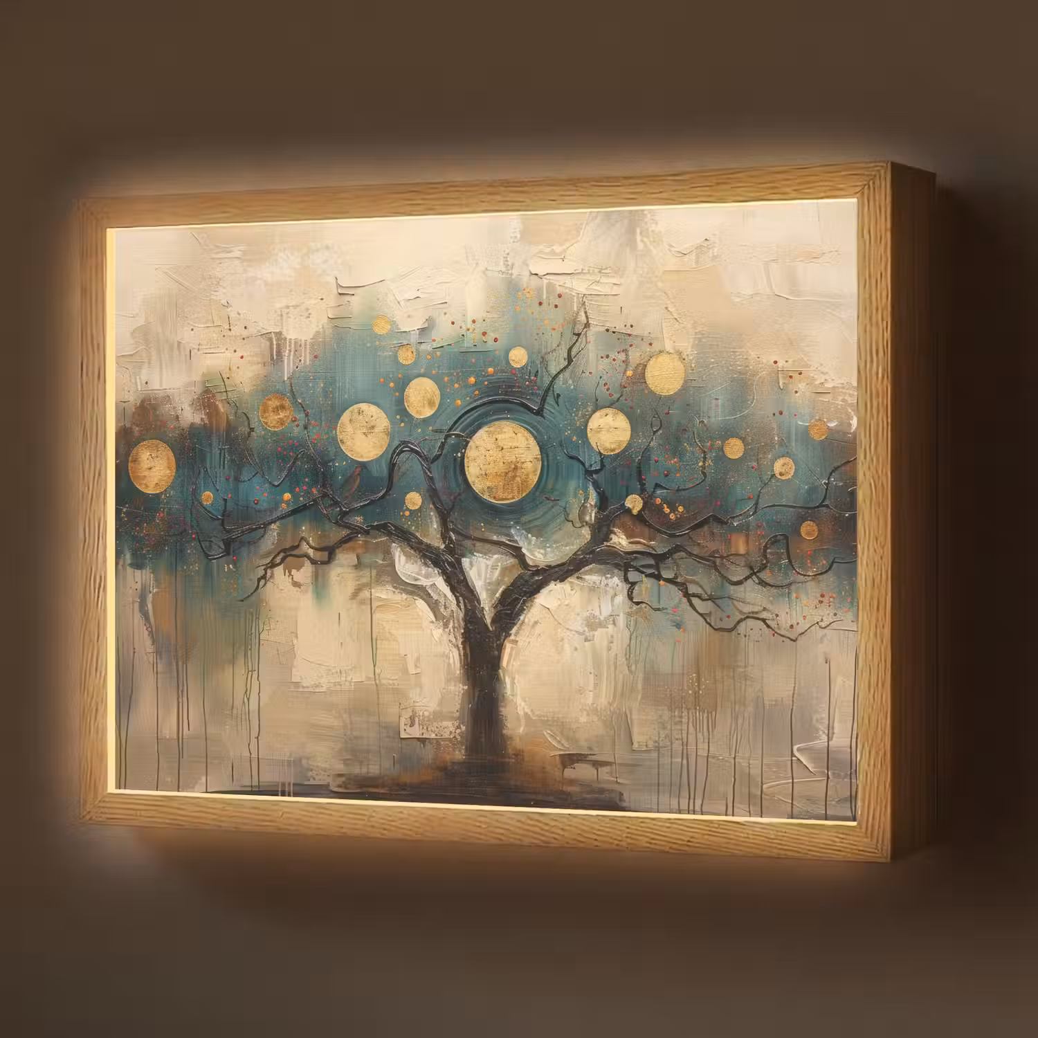 Boom - Abstract - Bruin - Goud - Industrieel Light Box met batterij (Wandlamp) middel -z3d_website