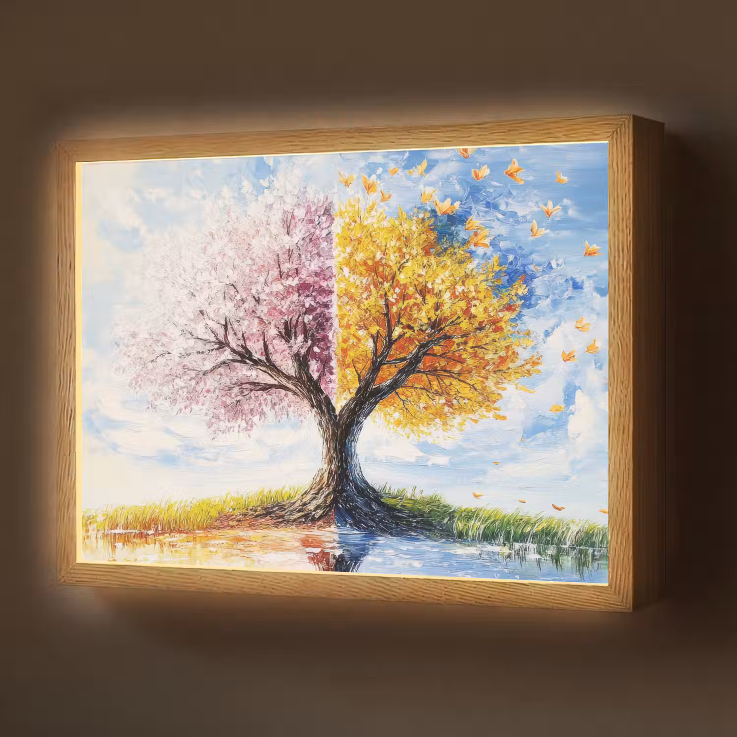 Boom - Kunst - Seizoenen - Lente - Herfst Light Box met batterij (Wandlamp) middel -z3d_website