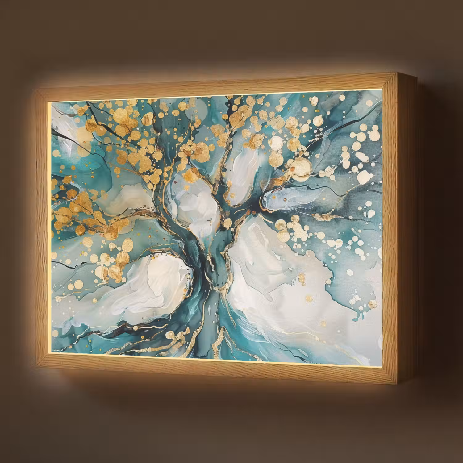 Boom - Modern - Verflook - Turquoise - Goud Light Box met batterij (Wandlamp) middel -z3d_website
