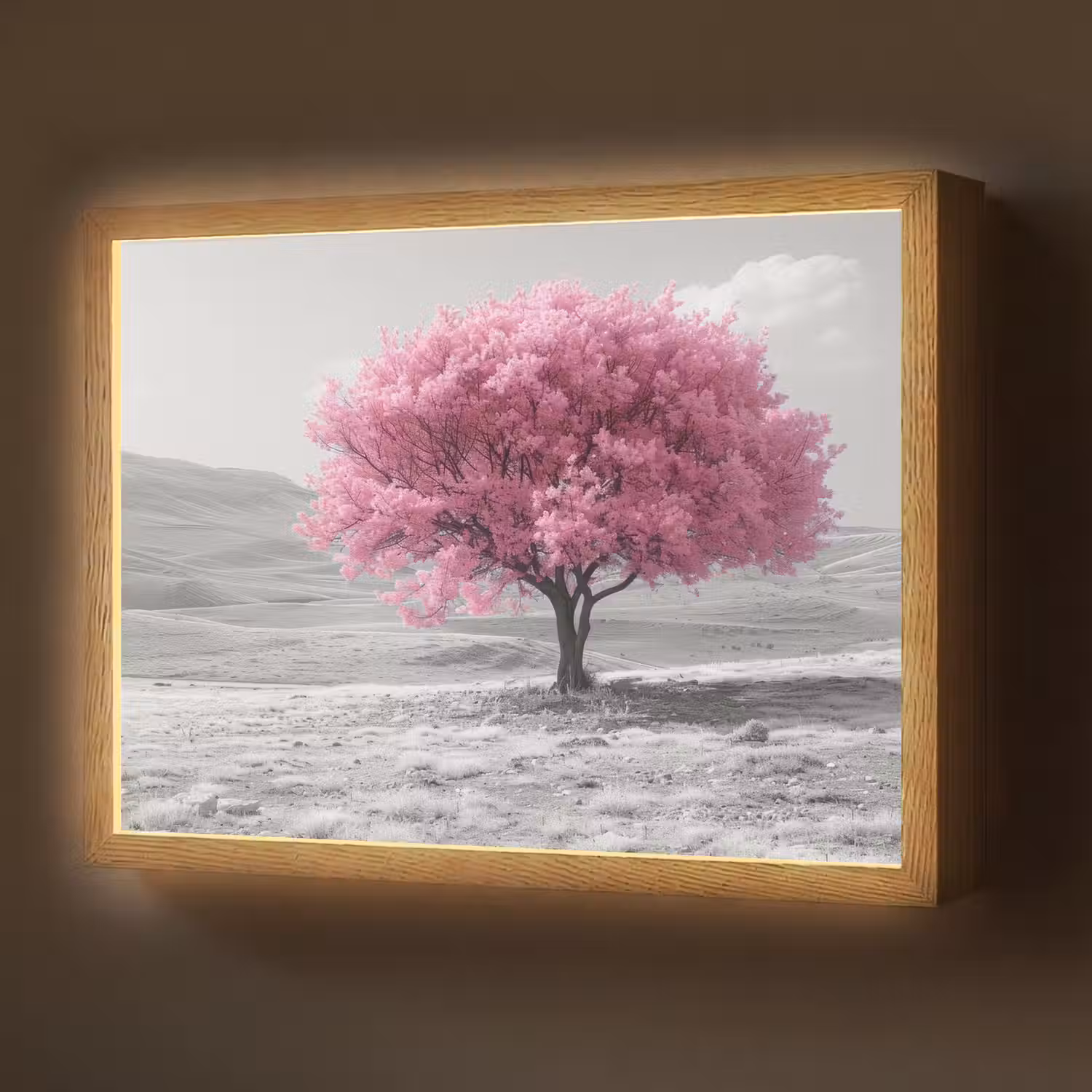 Boom - Natuur - Roze - Zwart wit Light Box met batterij (Wandlamp) middel -z3d_website