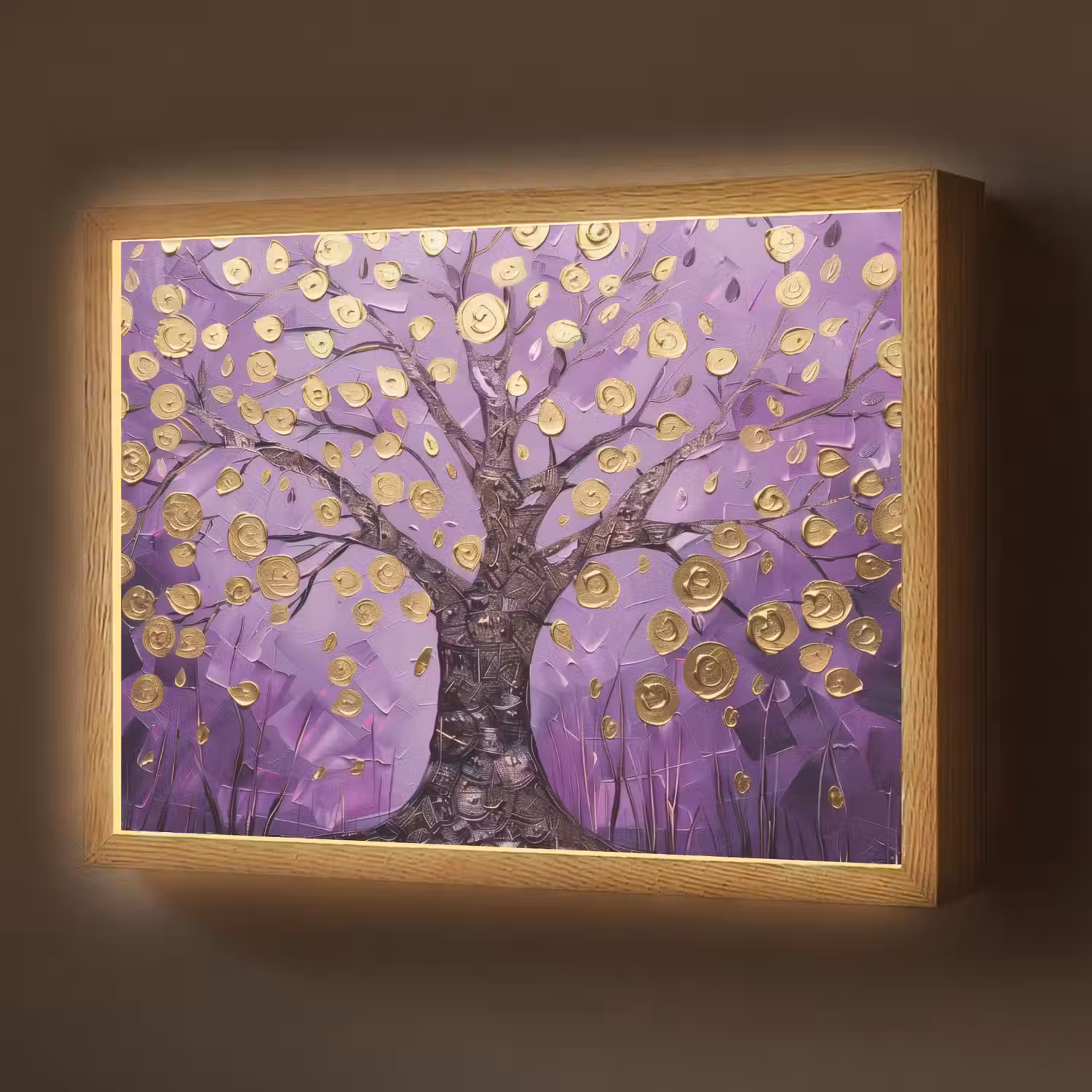 Levensboom - Boom - Paars - Goud - Modern Light Box met batterij (Wandlamp) middel -z3d_website