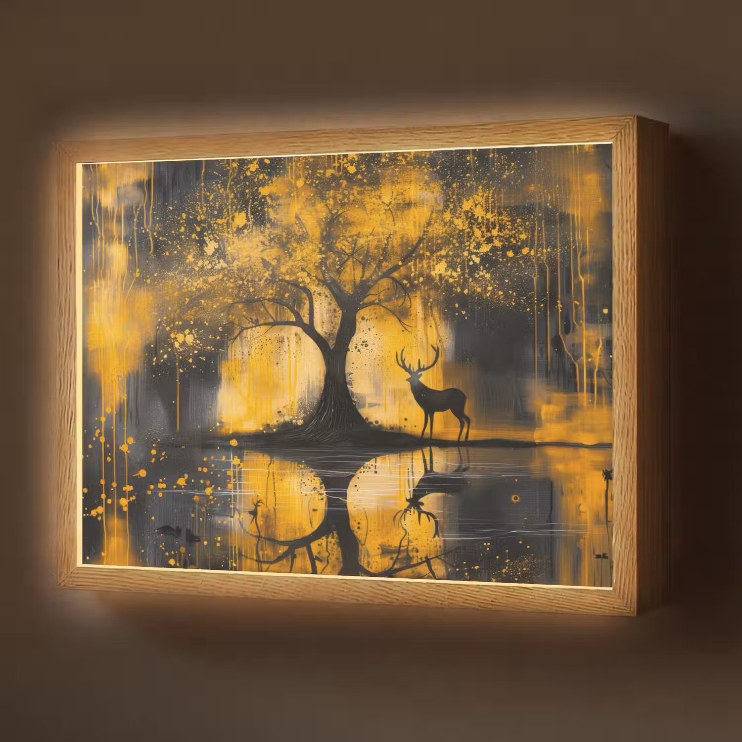 Boom - Verflook - Hert - Natuur - Goud Light Box met batterij (Wandlamp) middel -z3d_website