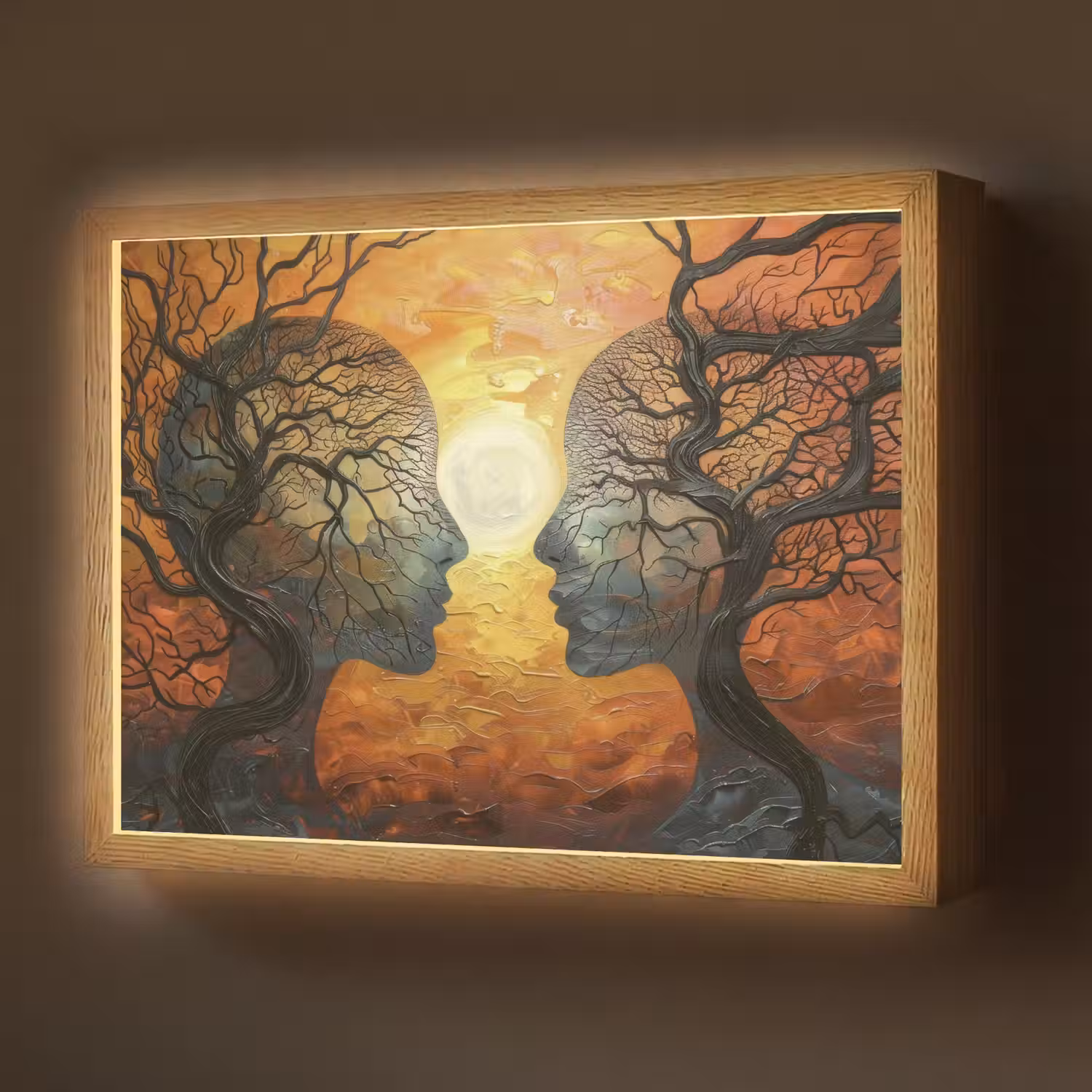 Bomen - Gezichten - Zon - Kunst Light Box met batterij (Wandlamp) middel -z3d_website