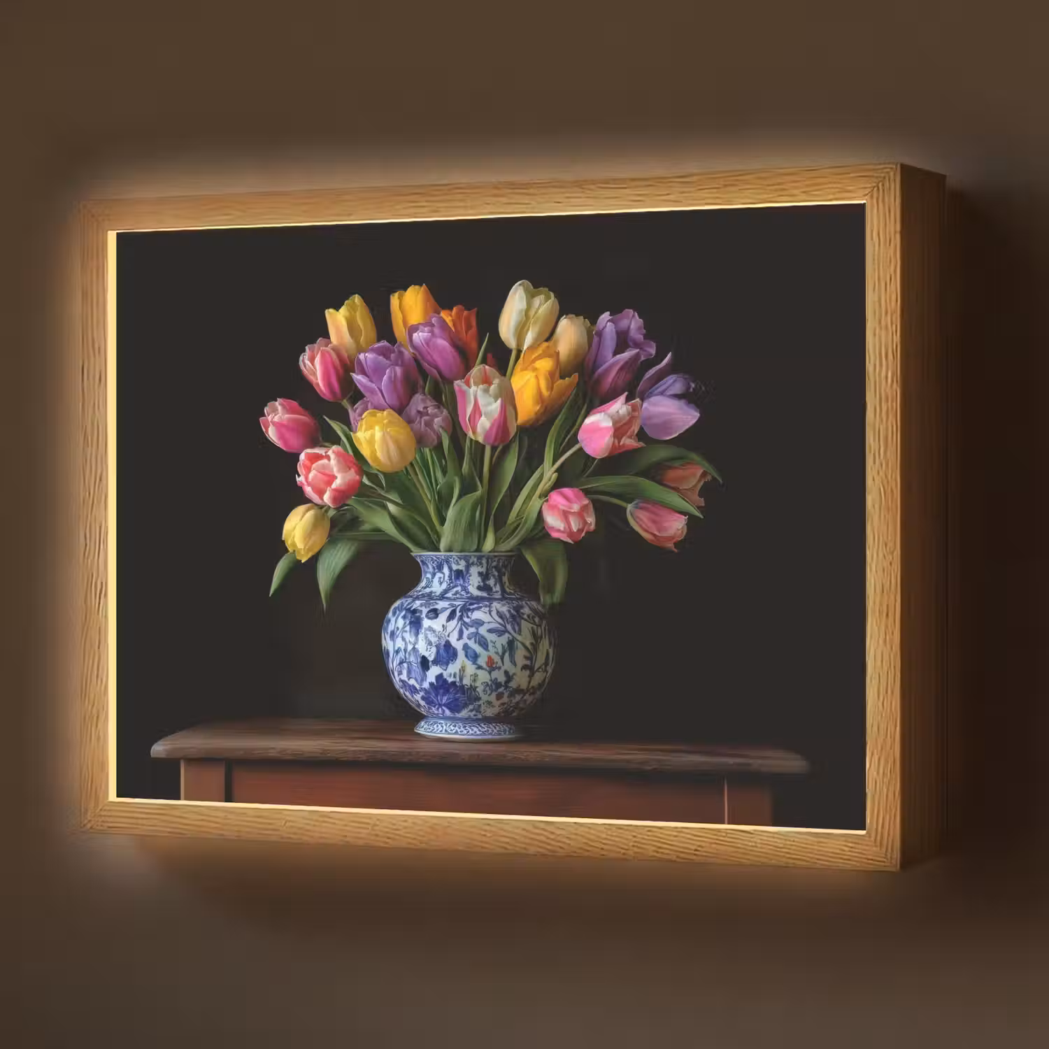Tulpen - Kleuren - Hout - Vaas Light Box met batterij (Wandlamp) middel -z3d_website