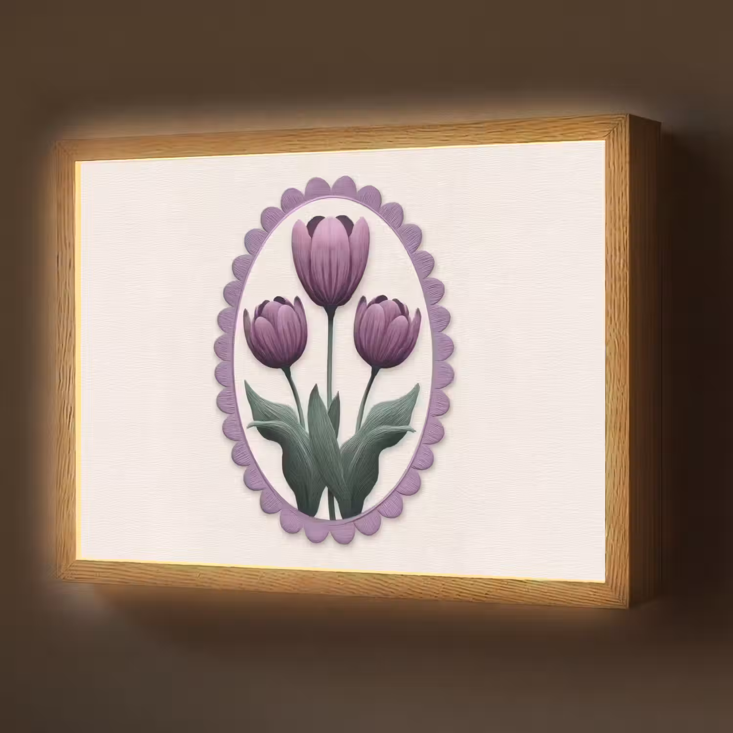 Tulpen - Paars - Lijst - Bladeren Light Box met batterij (Wandlamp) middel -z3d_website
