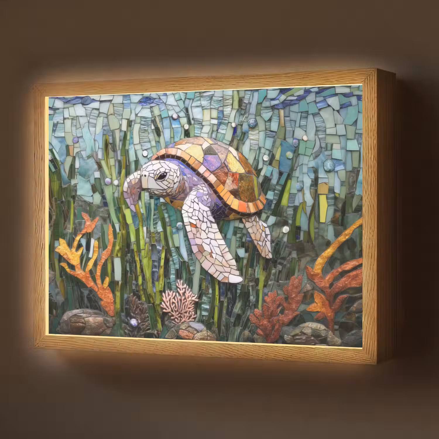 Schildpad - Zeewier - Mozaïek Light Box met batterij (Wandlamp) middel -z3d_website