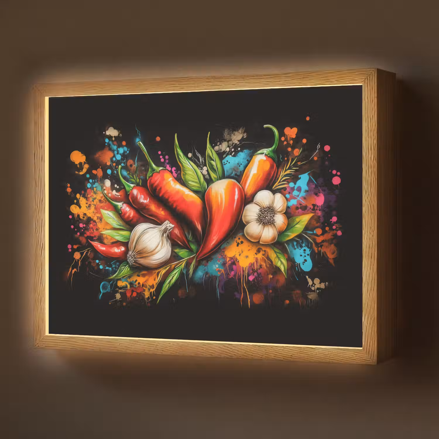 Groente - Peper - Knoflook - Graffiti - Verf - Kleurrijk Light Box met batterij (Wandlamp) middel -z3d_website