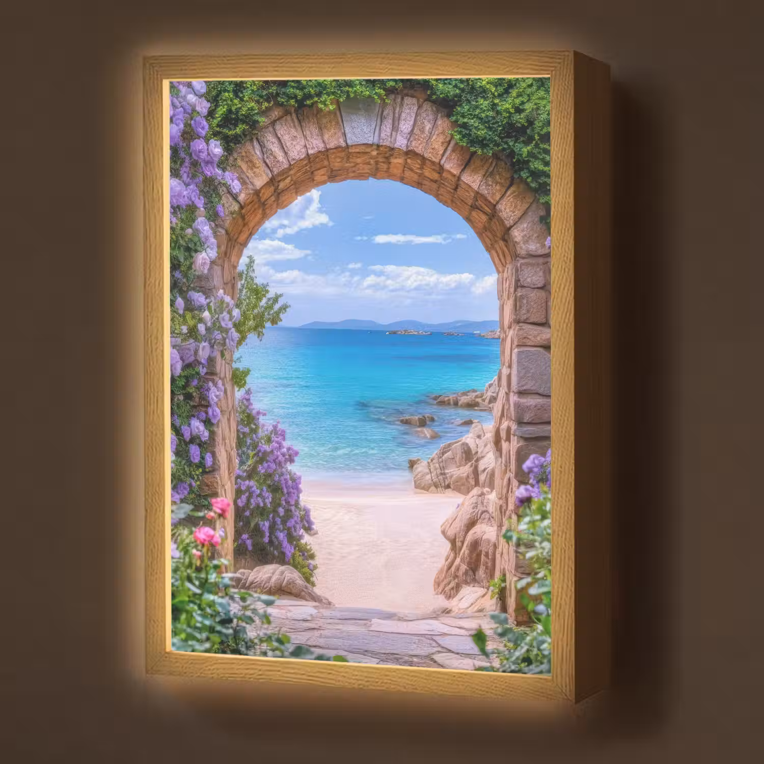 Doorkijk - Poort - Zee - Strand - Rotsen Light Box met batterij (Wandlamp) middel -z3d_website