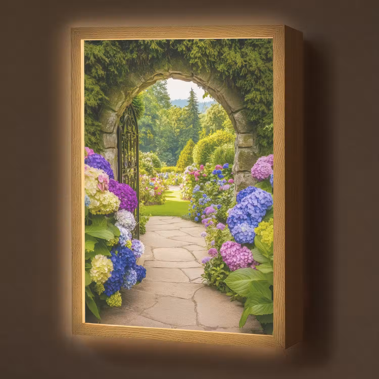 Doorkijk - Poort - Hortensia - Bloementuin Light Box met batterij (Wandlamp) middel -z3d_website