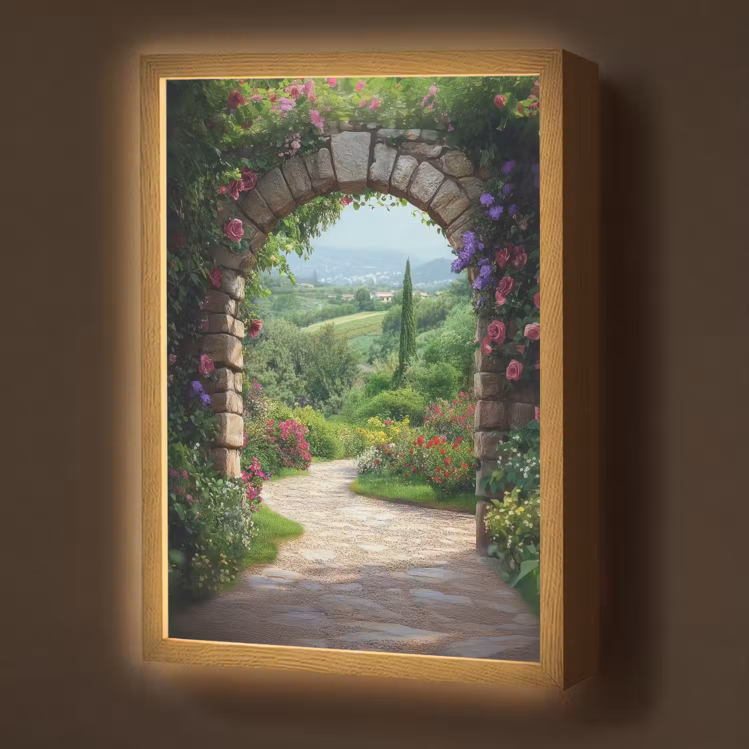 Doorkijk - Landschap - Bloemen - Pad - Uitzicht Light Box met batterij (Wandlamp) middel -z3d_website
