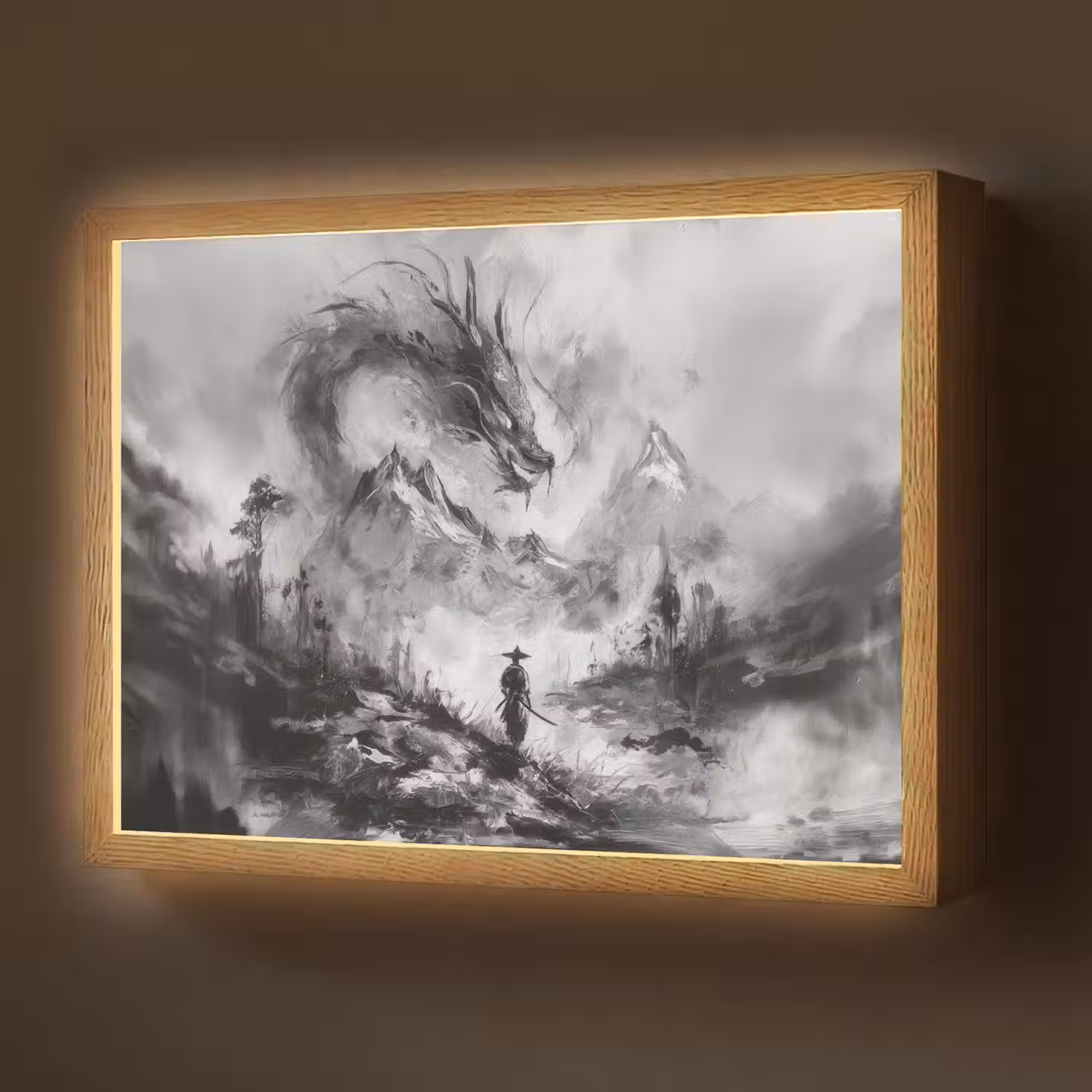 Krijger - Draak - Grijs Light Box met batterij (Wandlamp) middel -z3d_website