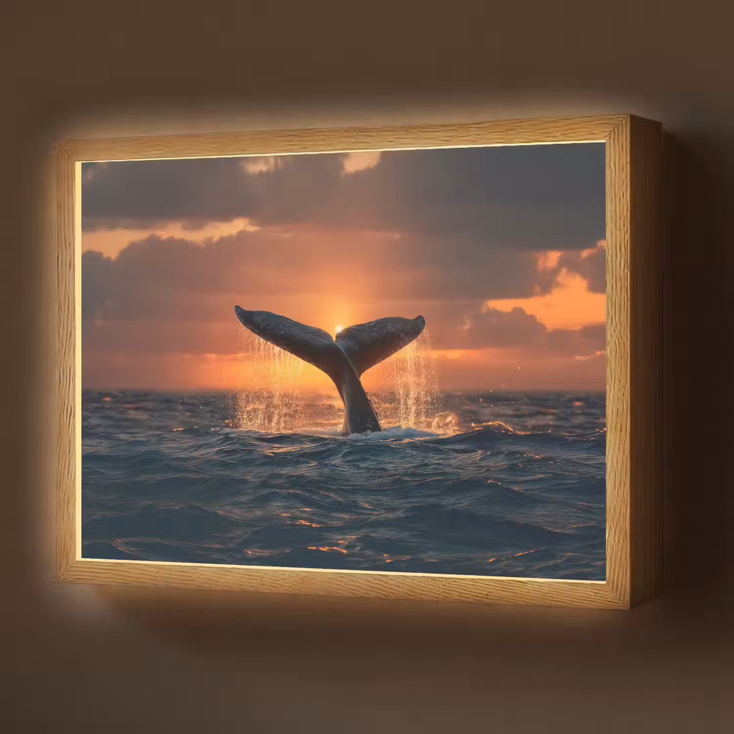 Walvis staart - Water - Zonsondergang Light Box met batterij (Wandlamp) middel -z3d_website