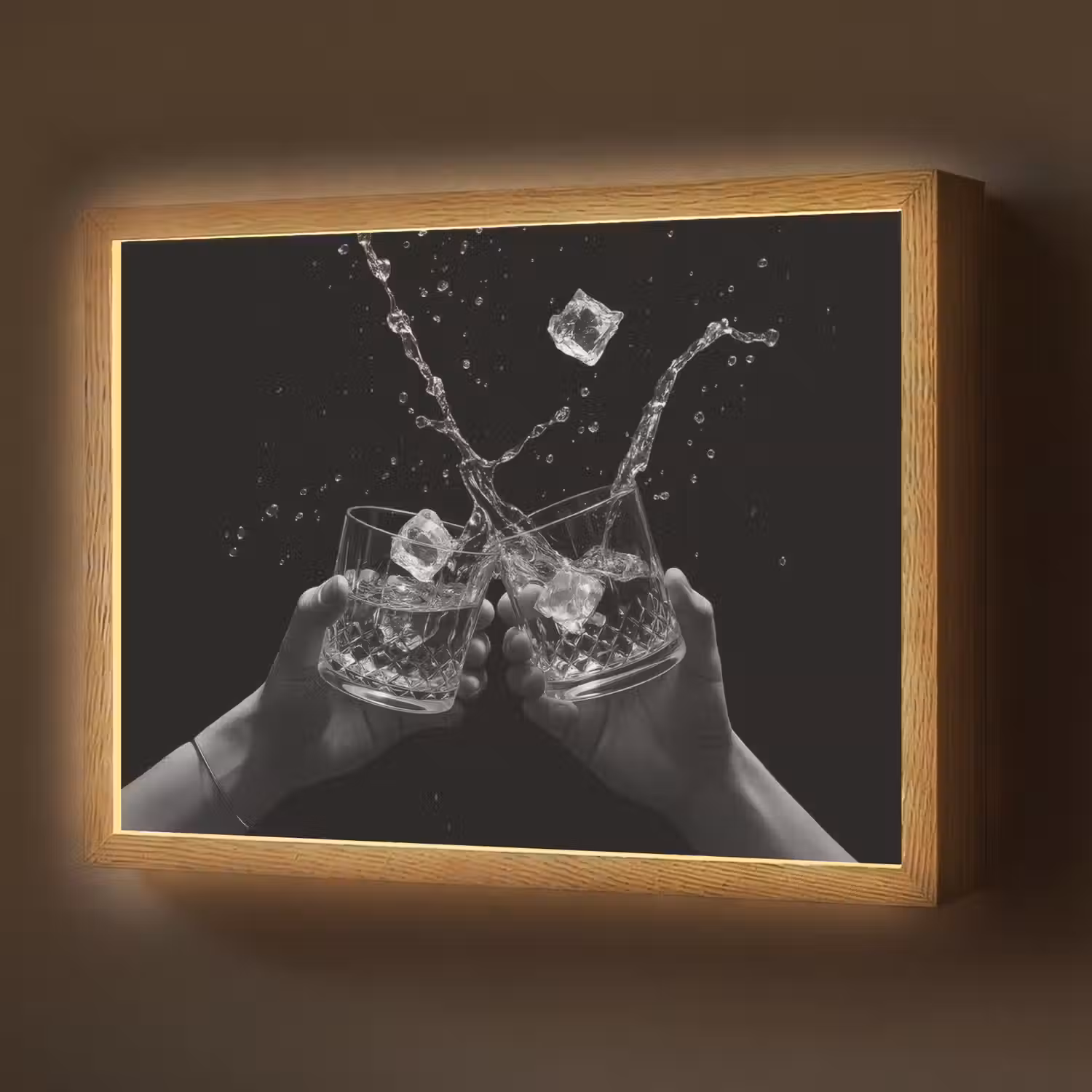 Whiskyglazen - Ijs - Spetters - Zwart Light Box met batterij (Wandlamp) middel -z3d_website