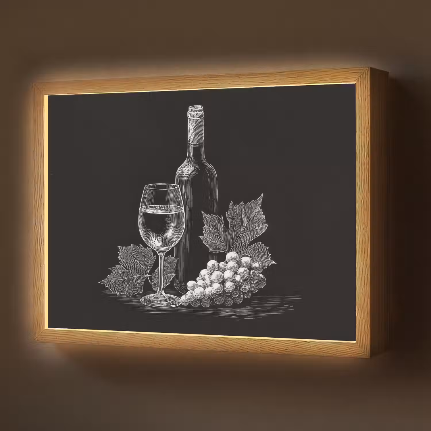 Wijnfles - Glas - Druiven - Bladeren Light Box met batterij (Wandlamp) middel -z3d_website