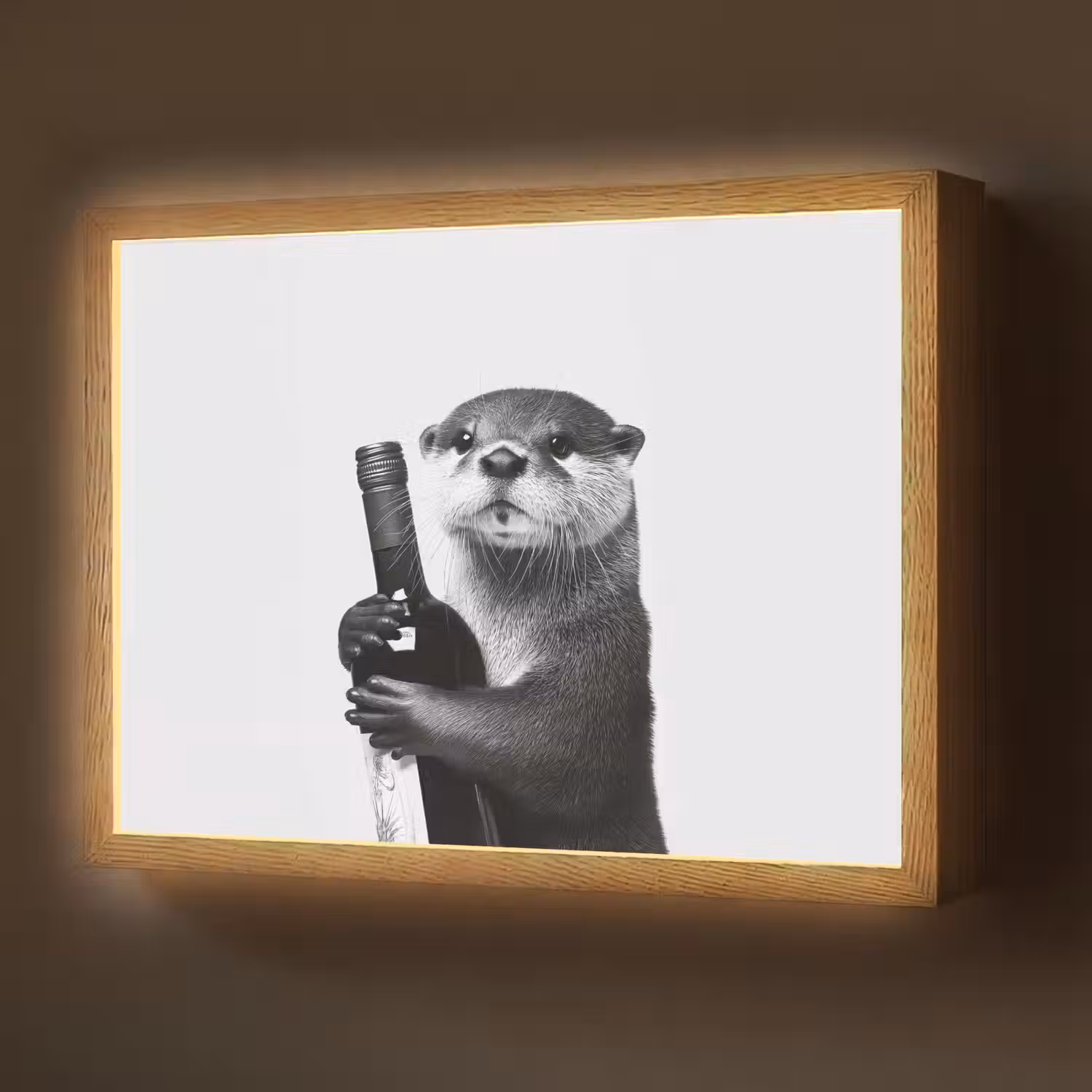 Wijnfles - Otter - Zwart Light Box met batterij (Wandlamp) middel -z3d_website