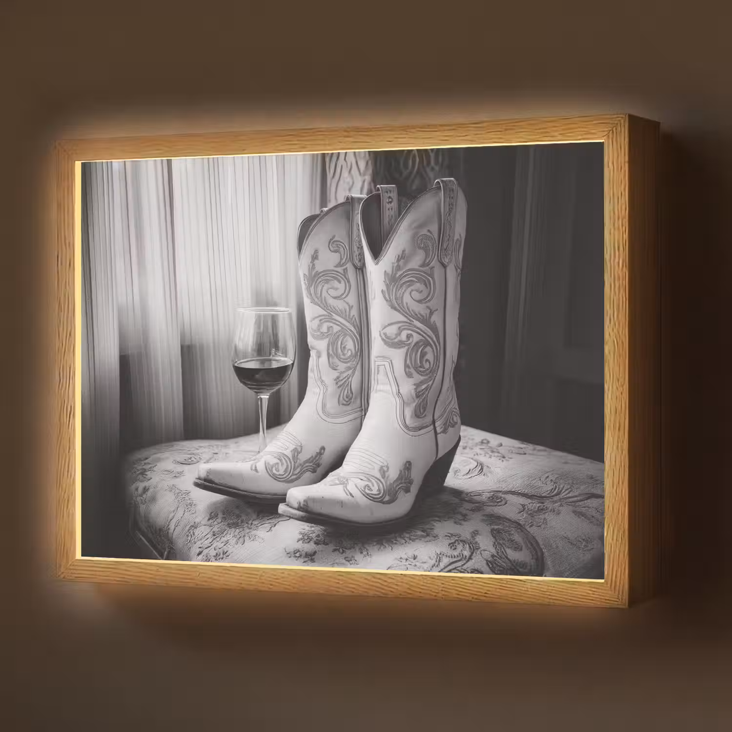 Wijn - Cowboylaarzen - Raamlicht - Wit Light Box met batterij (Wandlamp) middel -z3d_website