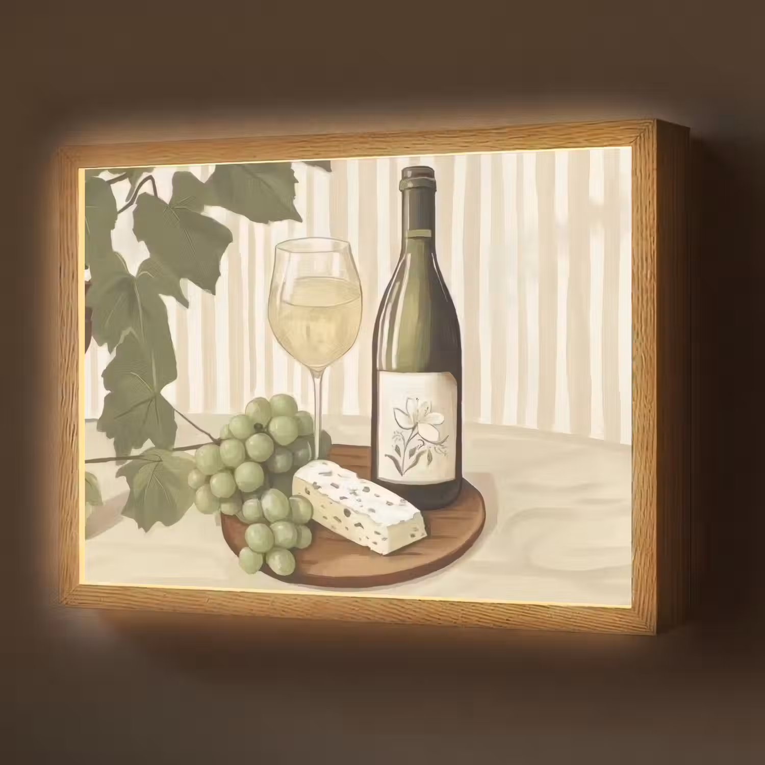 Wijn - Druiven - Kaas - Bladeren Light Box met batterij (Wandlamp) middel -z3d_website