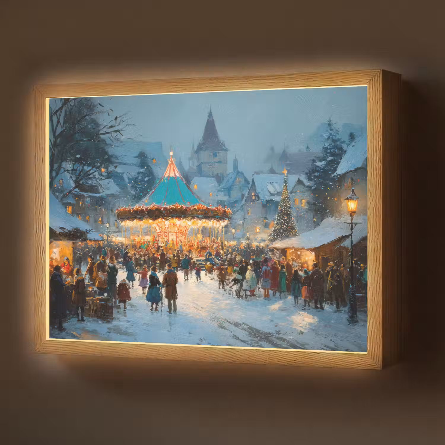 Winterkermis - Dorp - Kleurrijk Light Box met batterij (Wandlamp) middel -z3d_website