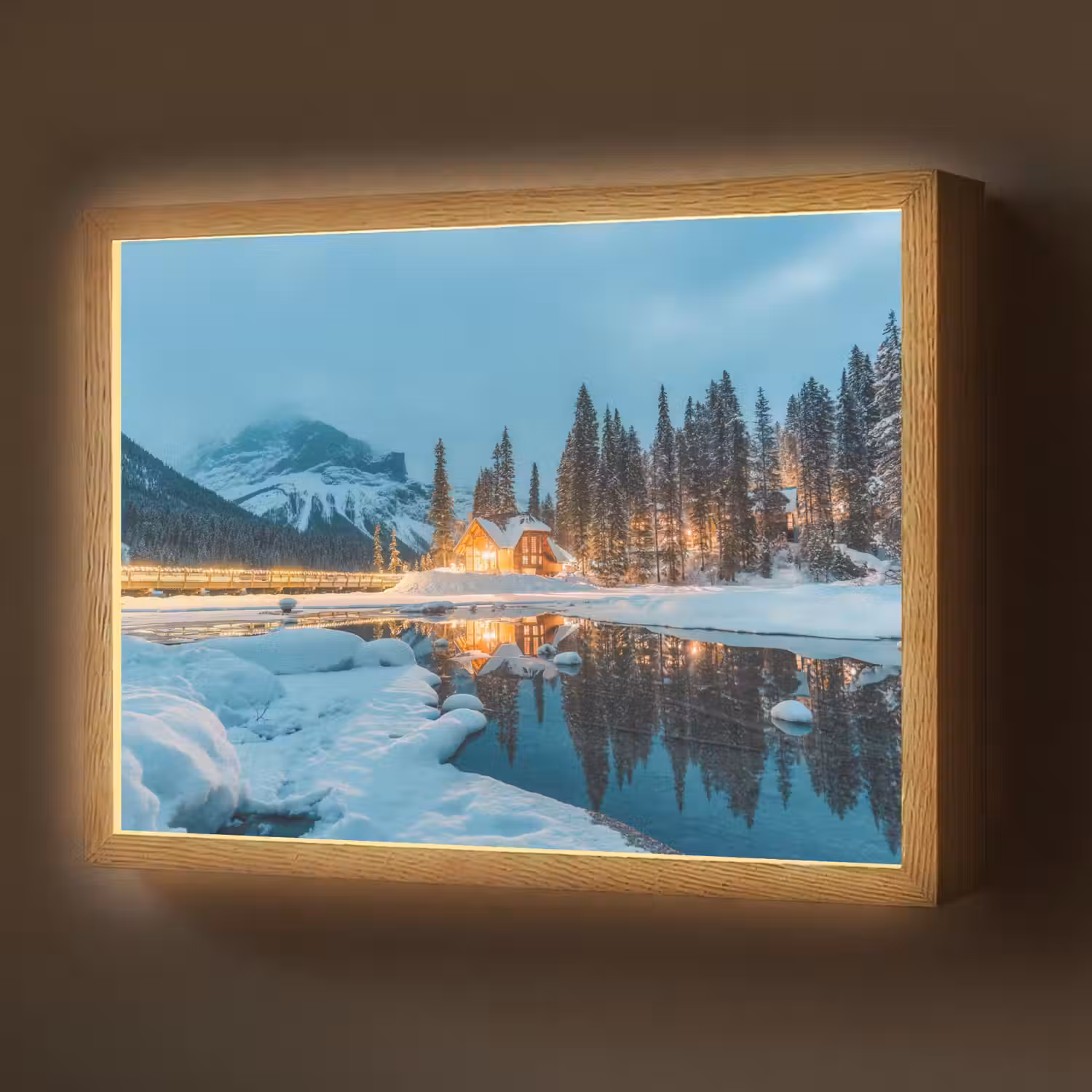 Winterlandschap - Natuur - Huis - Bergen - Sneeuw Light Box met batterij (Wandlamp) middel -z3d_website