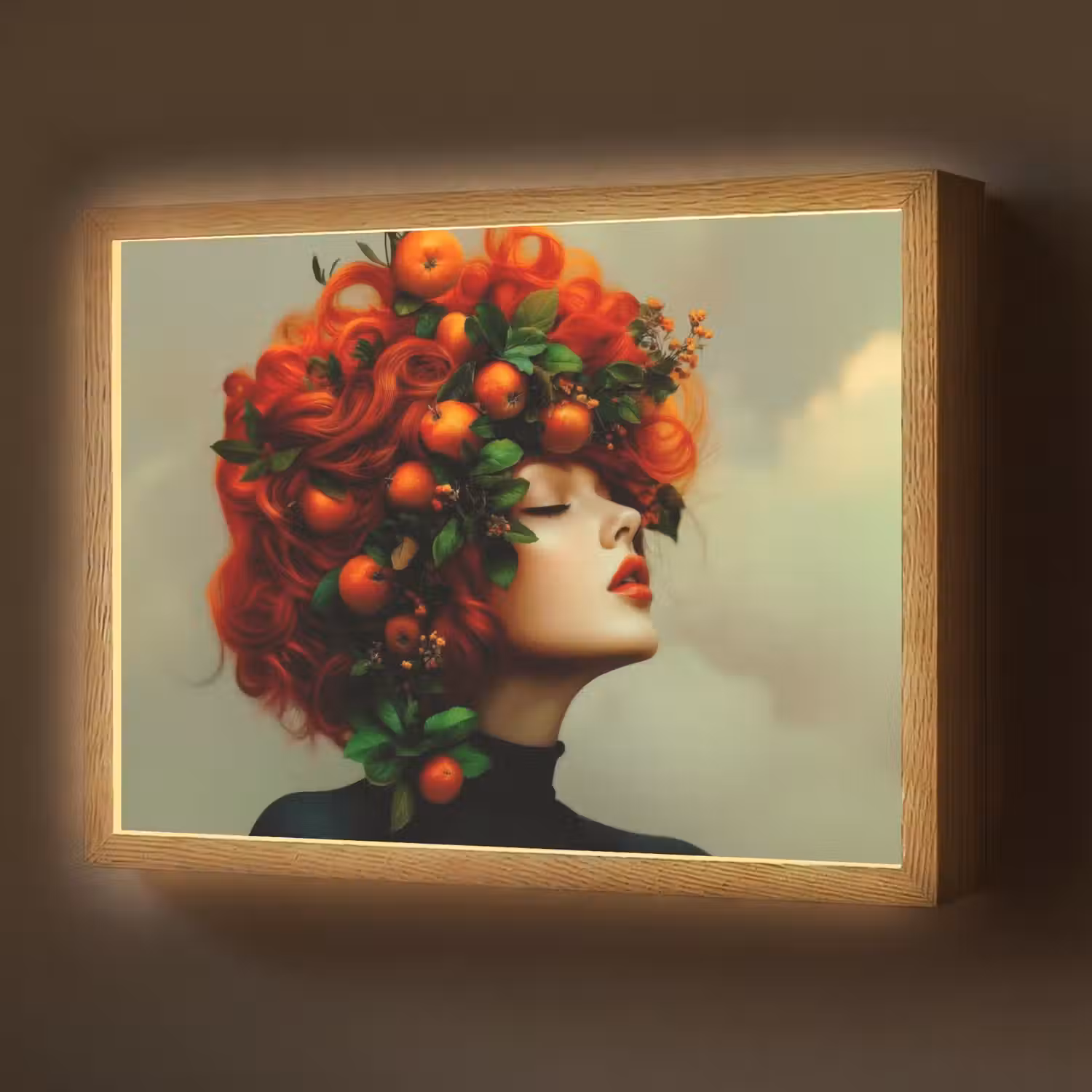 Vrouw - Appels - Rood - Bladeren Light Box met batterij (Wandlamp) middel -z3d_website