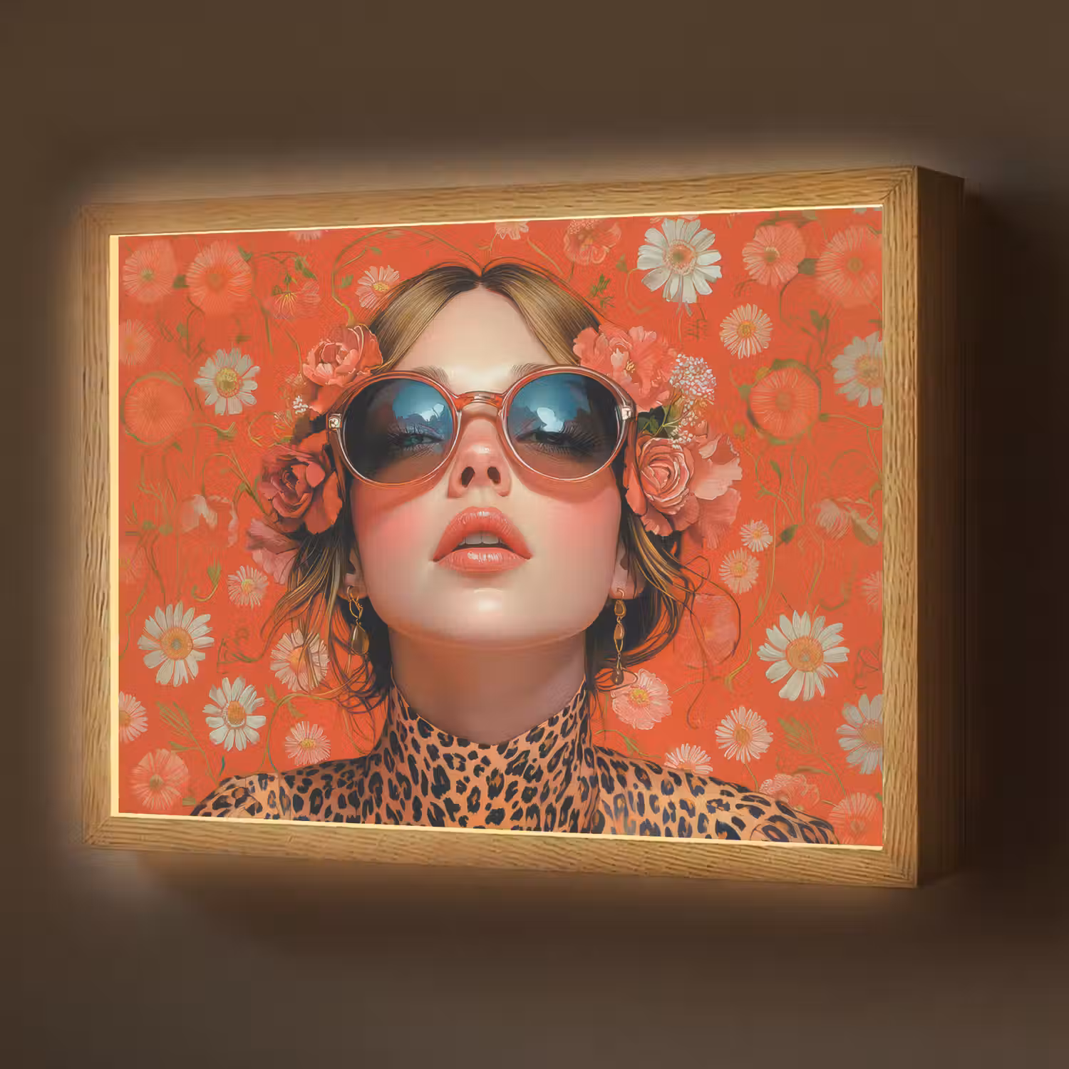 Vrouw - Kleurrijk - Dierenprint - Bloemen Light Box met batterij (Wandlamp) middel -z3d_website