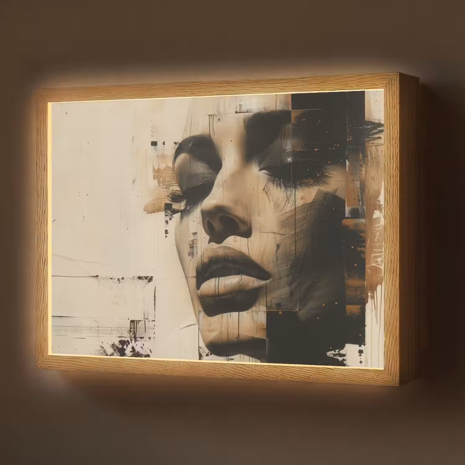 Vrouw - Gezicht - Abstract - Kunst Light Box met batterij (Wandlamp) middel -z3d_website