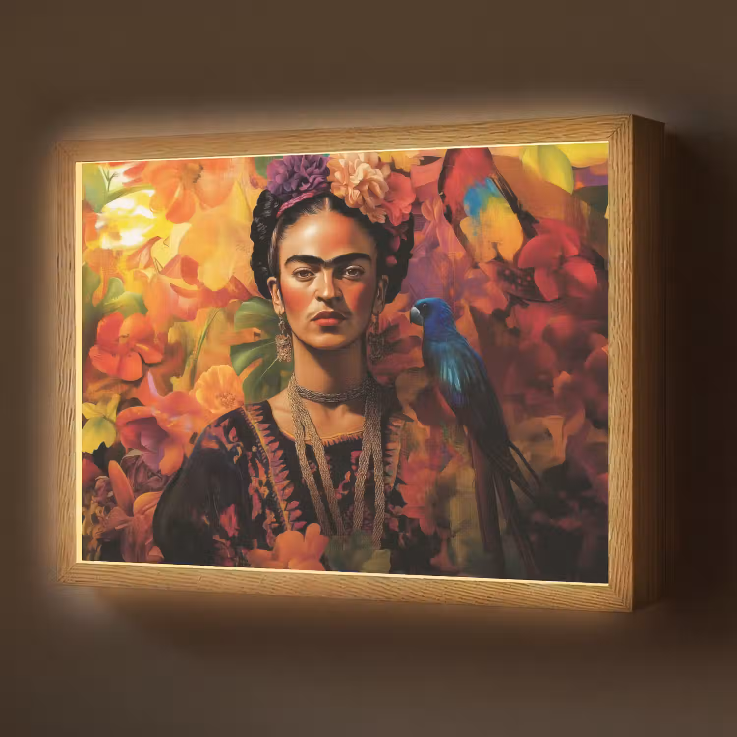 Vrouw - Bloemen - Papegaai - Schilderachtig Light Box met batterij (Wandlamp) middel -z3d_website