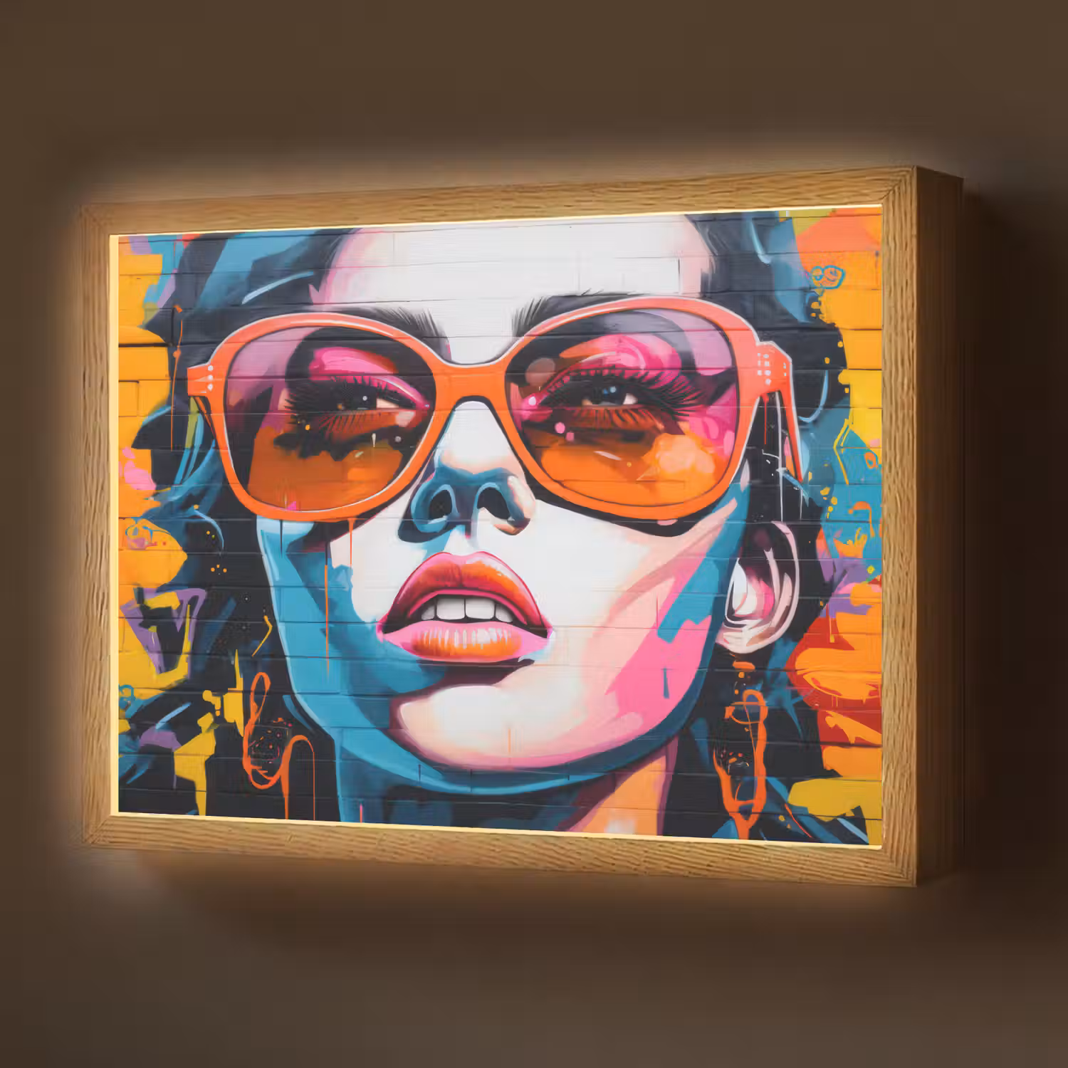 Vrouw - Bril - Kleuren - Graffiti Light Box met batterij (Wandlamp) middel -z3d_website