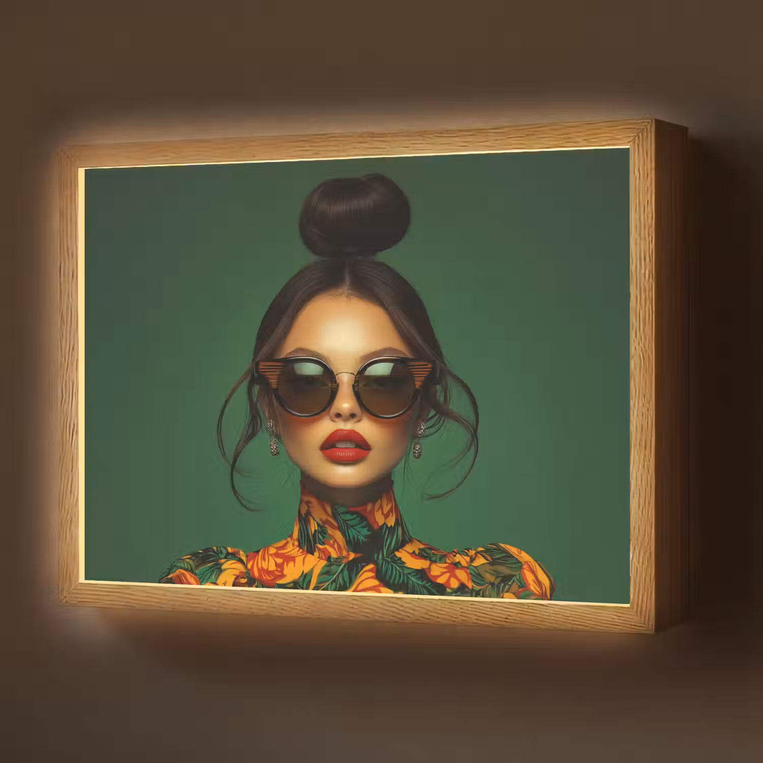 Vrouw - Groen - Modern - Bril - Abstract Light Box met batterij (Wandlamp) middel -z3d_website