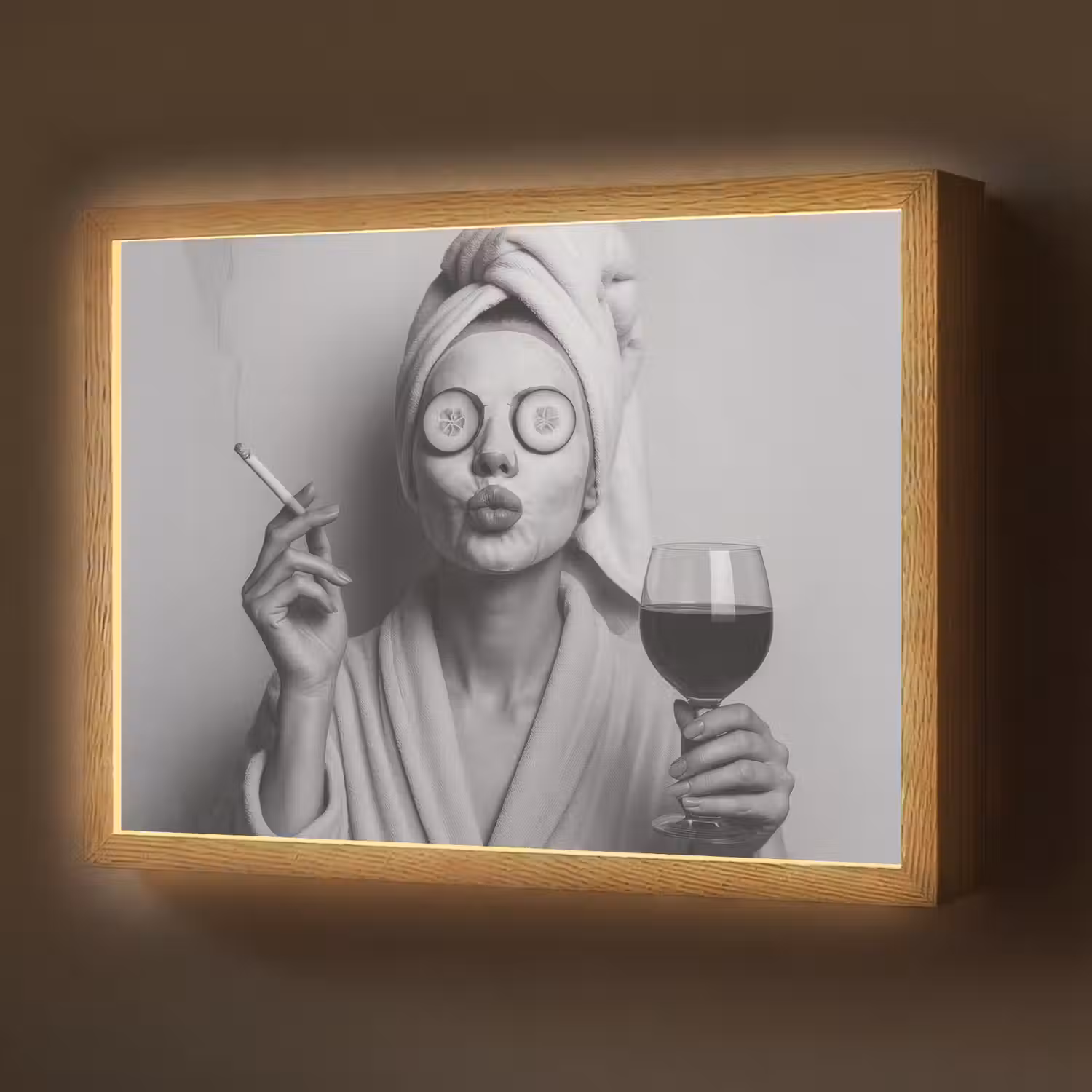 Vrouw - Masker - Wijn - Sigaret Light Box met batterij (Wandlamp) middel -z3d_website