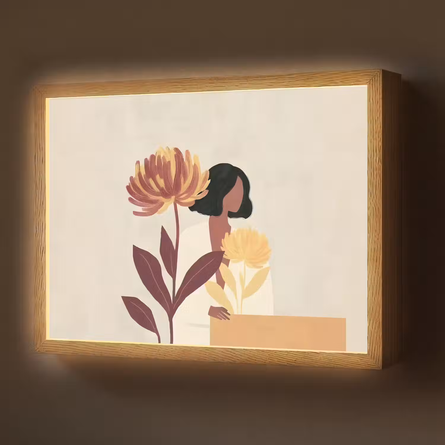 Vrouw - Minimalistisch - Bloem Light Box met batterij (Wandlamp) middel -z3d_website