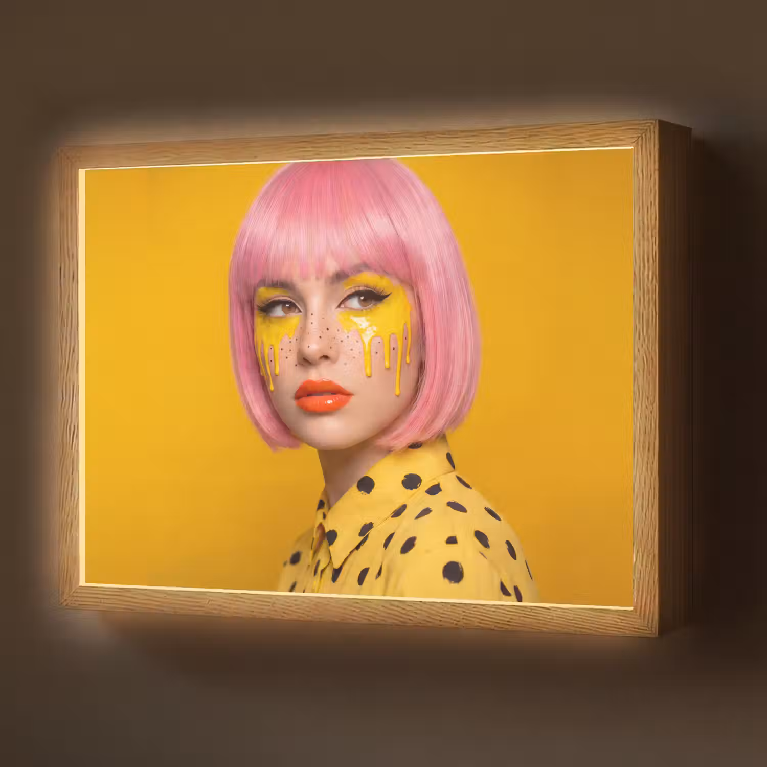 Vrouw - Portret - Abstract - Kleurrijk - Geel Light Box met batterij (Wandlamp) middel -z3d_website
