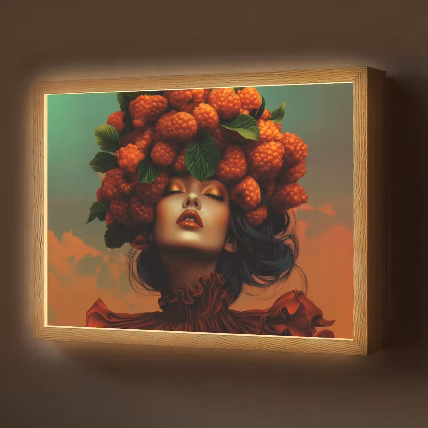 Vrouw - Frambozen - Bladeren Light Box met batterij (Wandlamp) middel -z3d_website