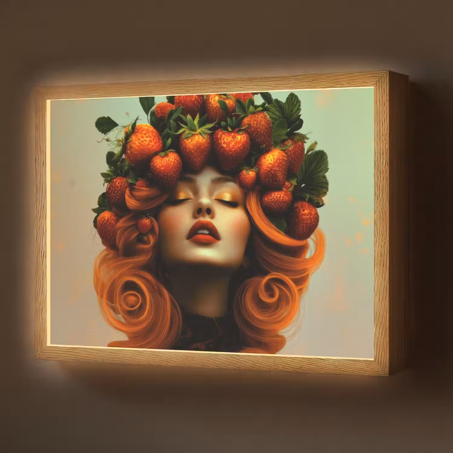 Vrouw - Aardbeien - Kroon Light Box met batterij (Wandlamp) middel -z3d_website