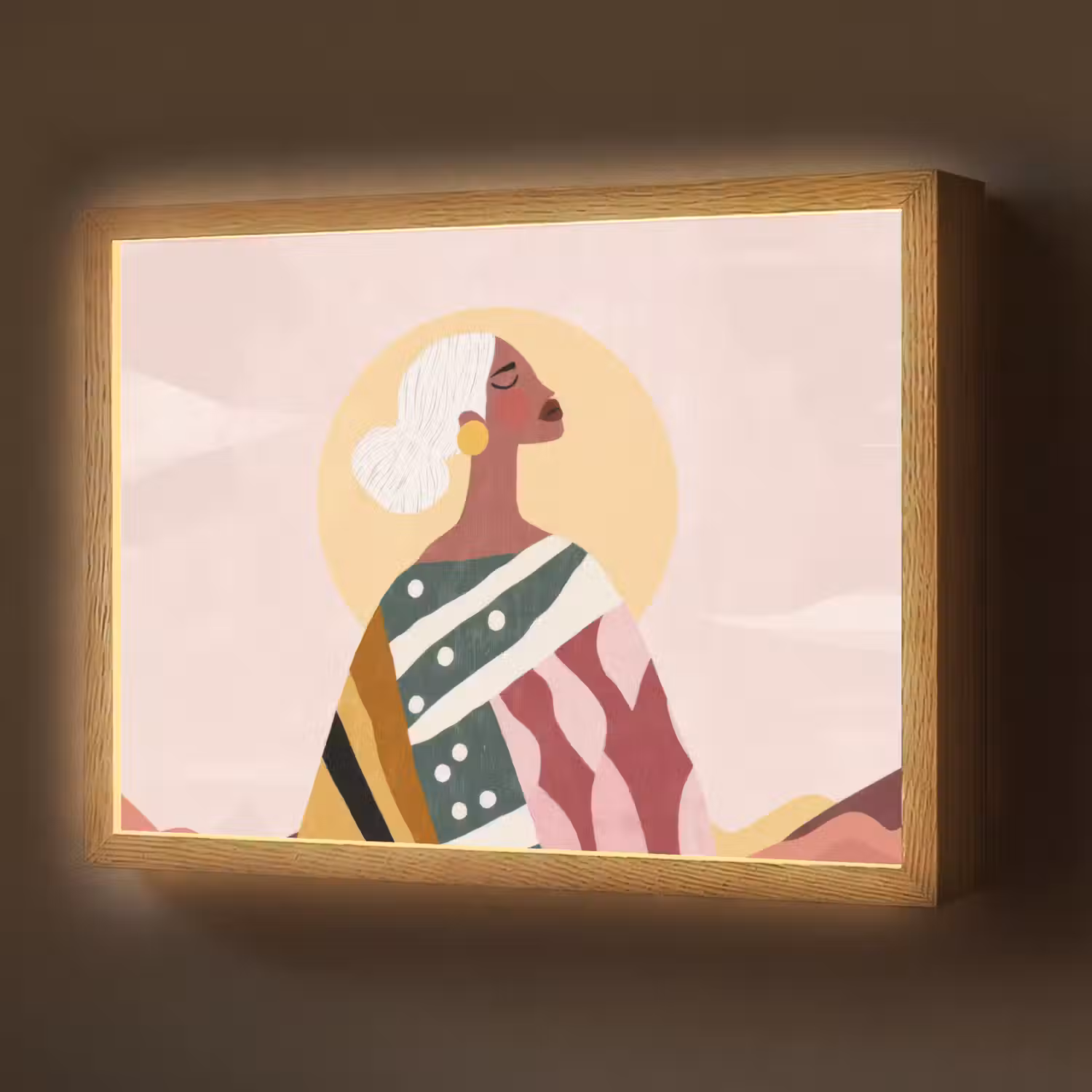 Vrouw - Zon - Kleurrijk Light Box met batterij (Wandlamp) middel -z3d_website